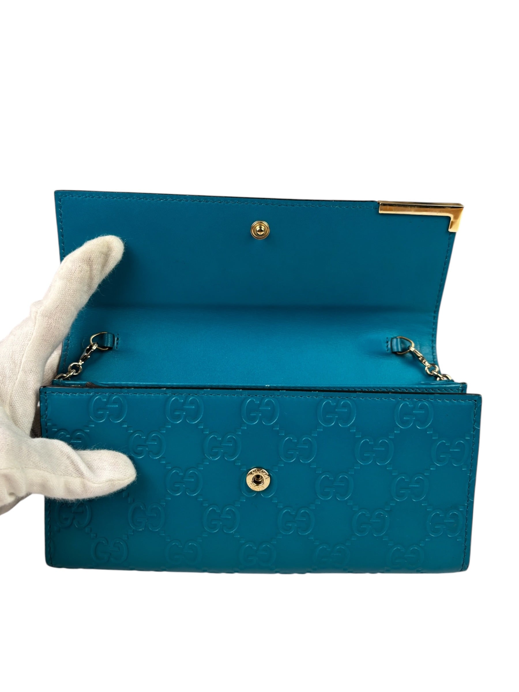 Gucci Turquoise Blue Guccissima Wallet On Chain
