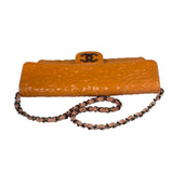 Chanel Orange Patent Leather Camellia Flap Pochette 2003