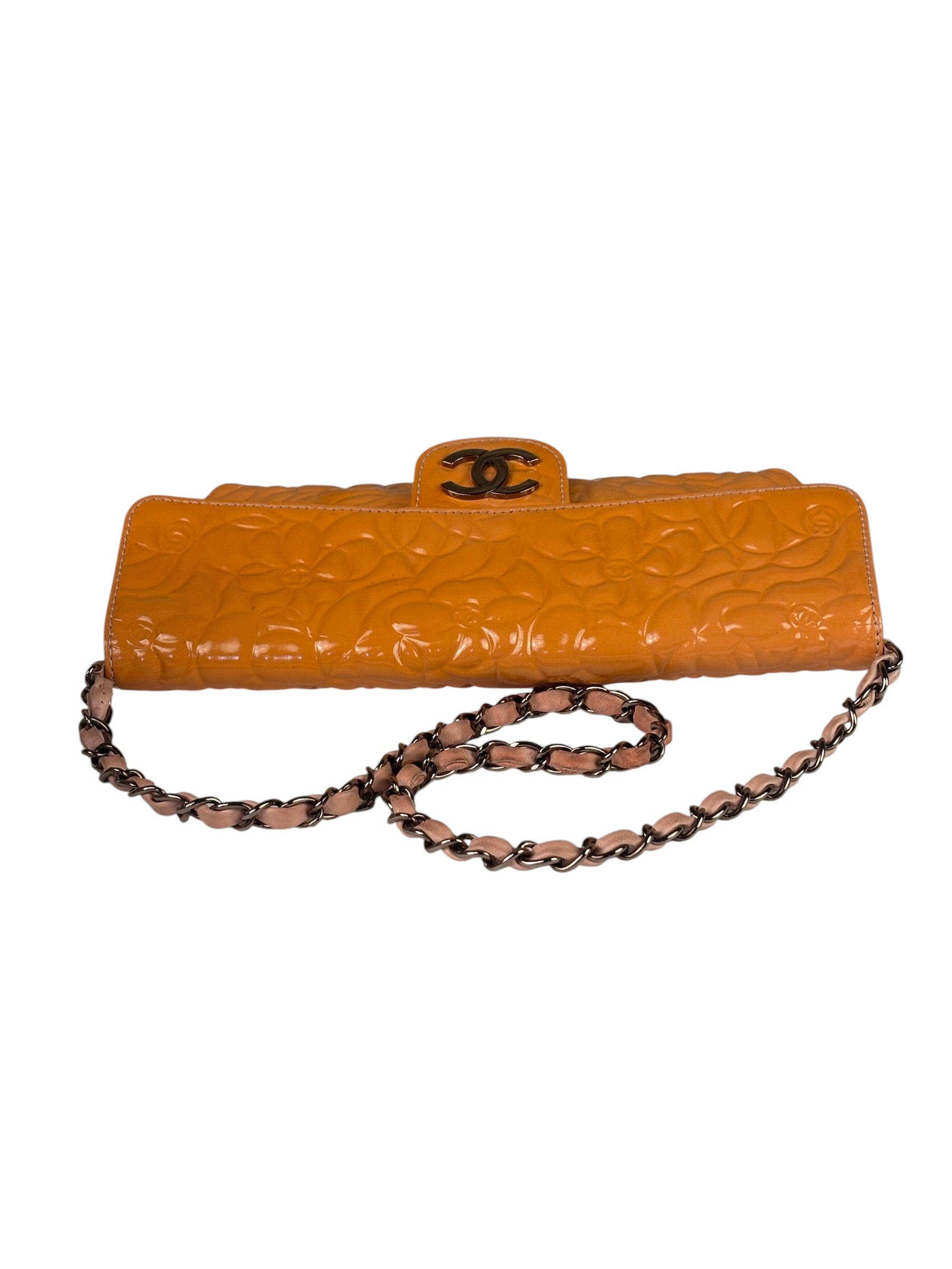 Chanel Orange Patent Leather Camellia Flap Pochette 2003