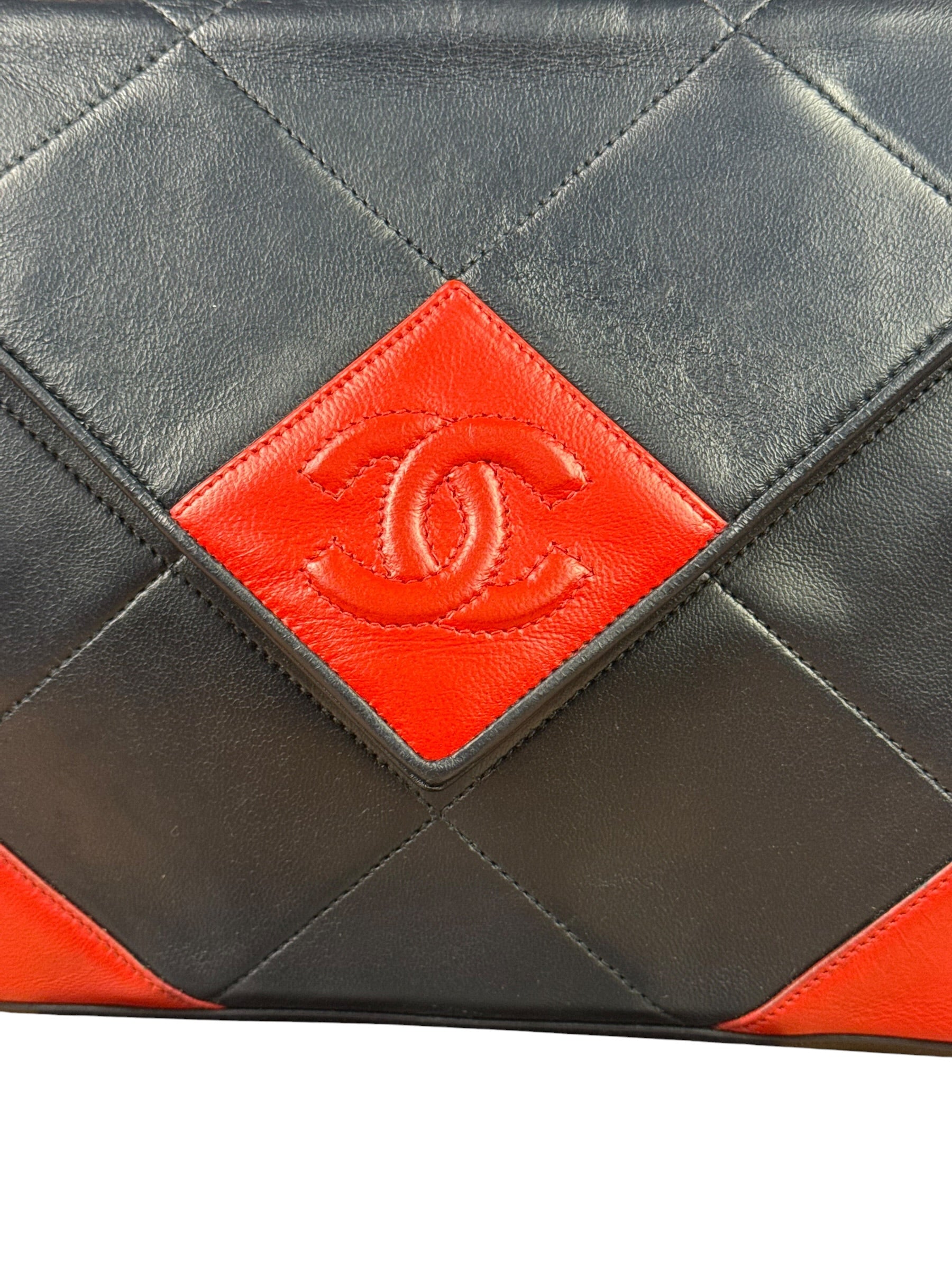 Chanel Vintage Navy/Red Quilted Leather Flap Bag 1989