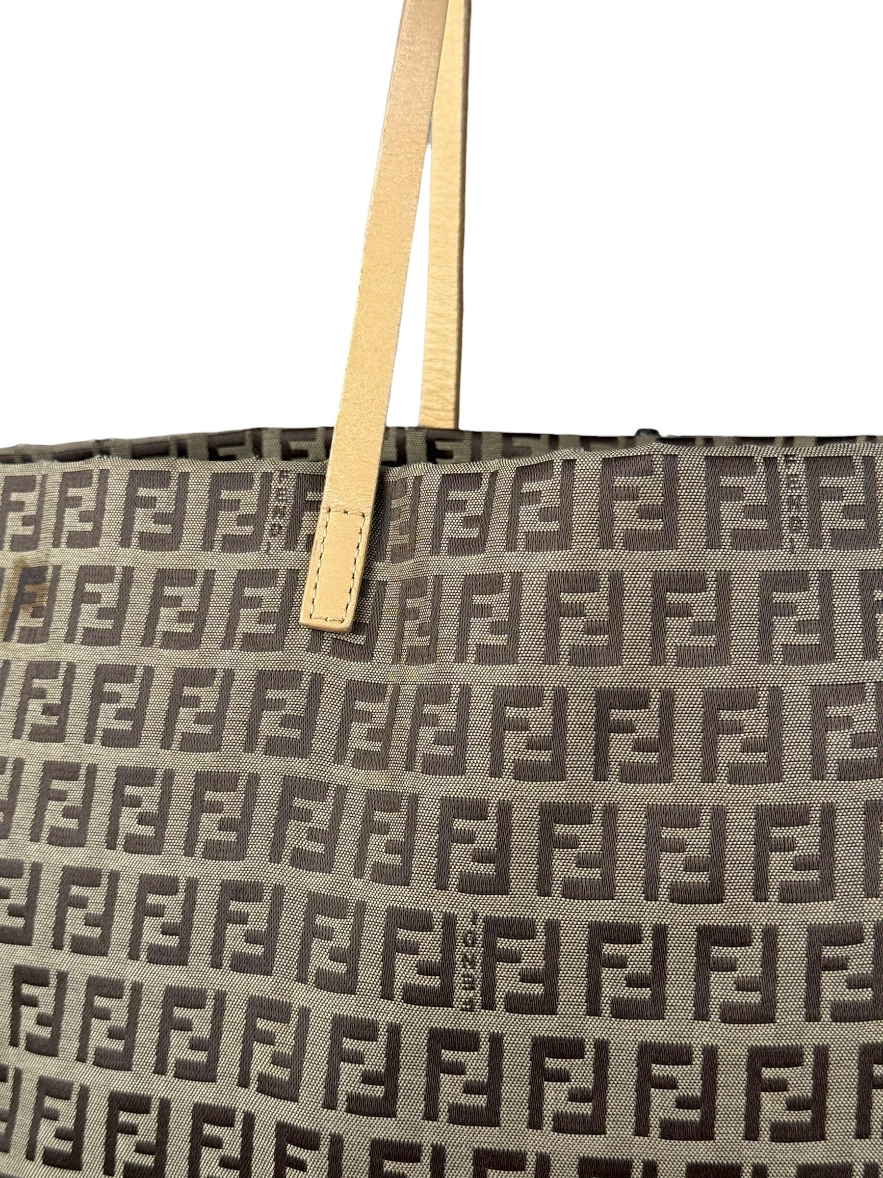 Fendi Vintage FF Canvas Print Zip Shoulder Tote