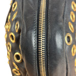 Prada Vintage Black Leather Nappa Metal Grommet Bauletto Handbag