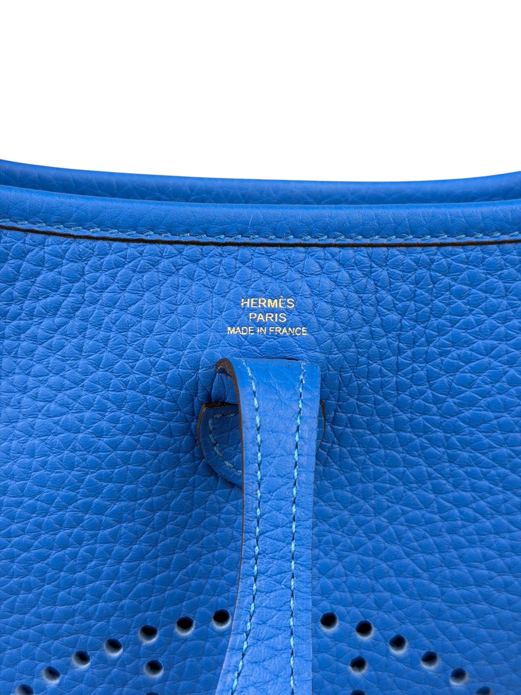 Hermes Bleu Hydra Leather Clemence Cordage Mini Evelyne TMP16