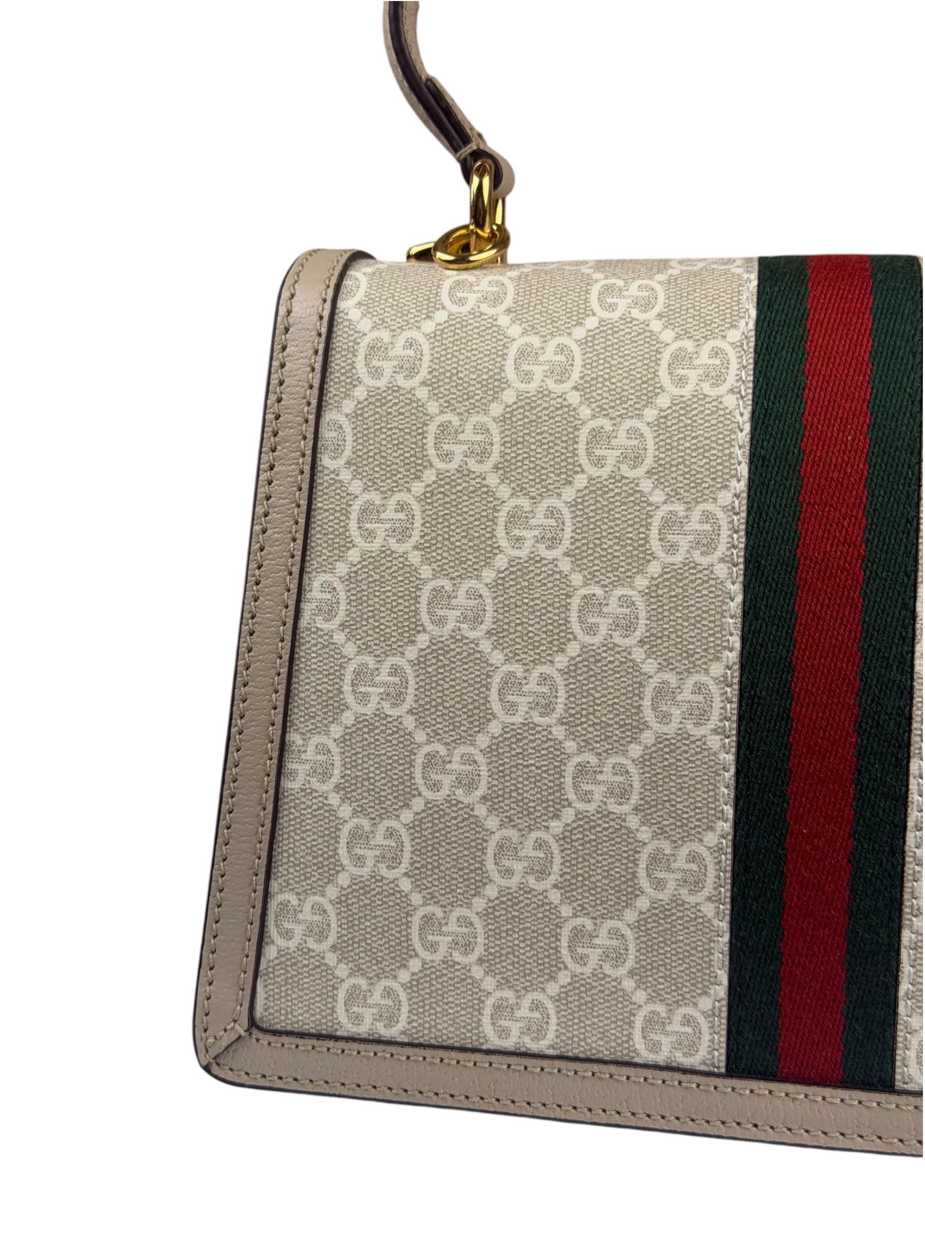Gucci Beige Leather Trim Medium Ophidia Top Handle Bag