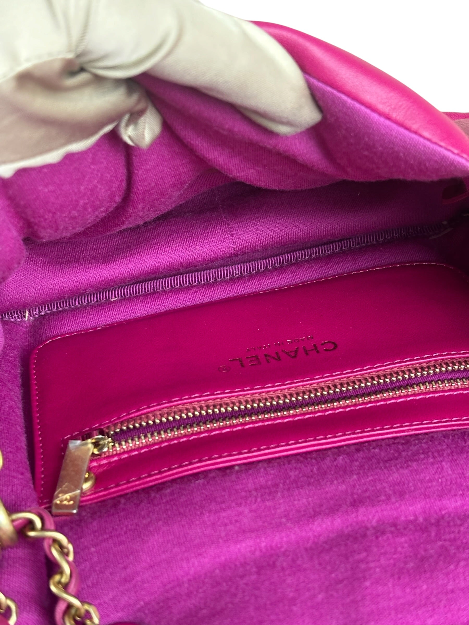 Chanel Fuchsia Pink Leather Puffy Flap Bag 2019