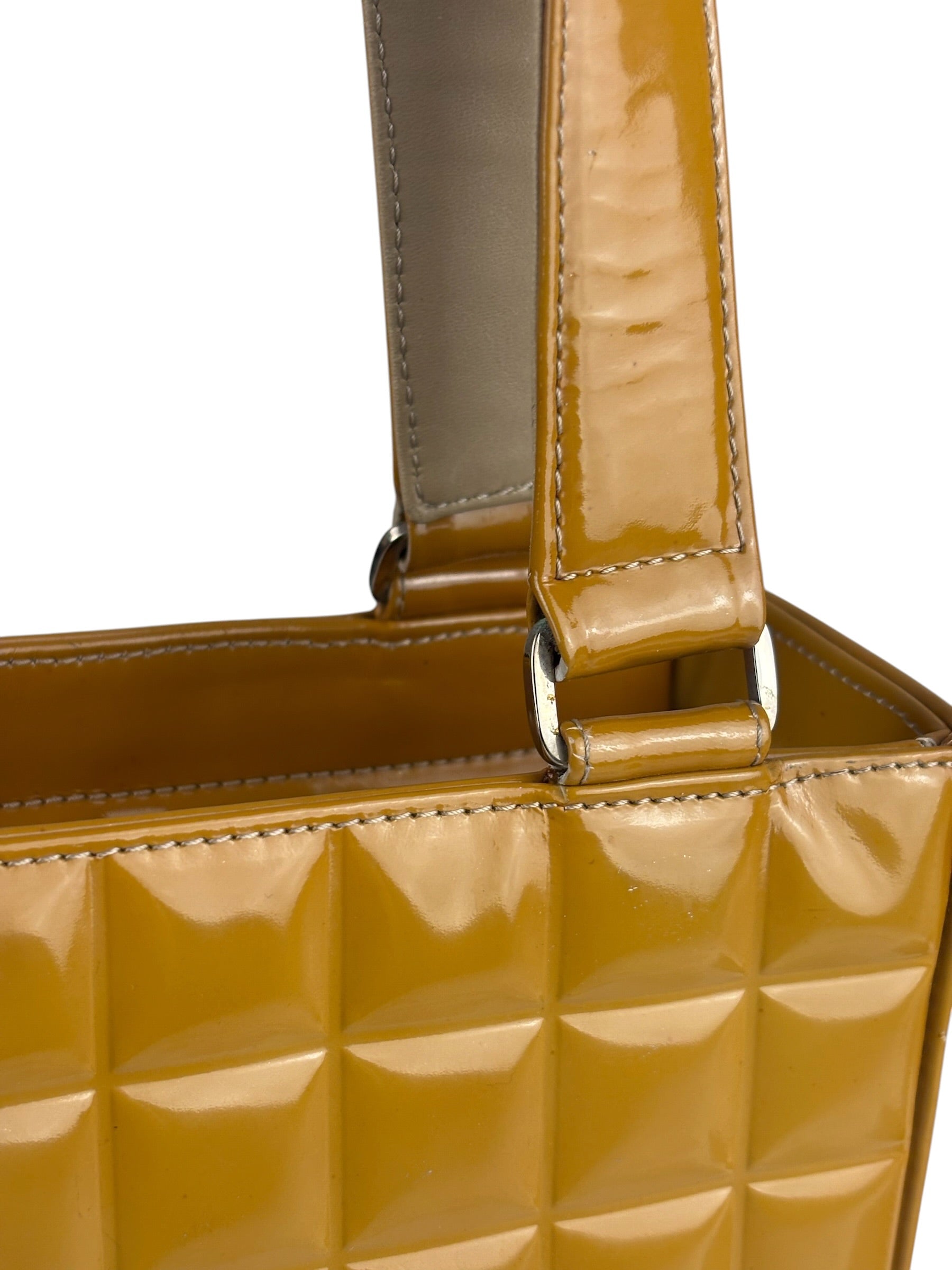 Chanel Vintage Yellow Leather Chocolate Bar Patent Tote Bag 2002