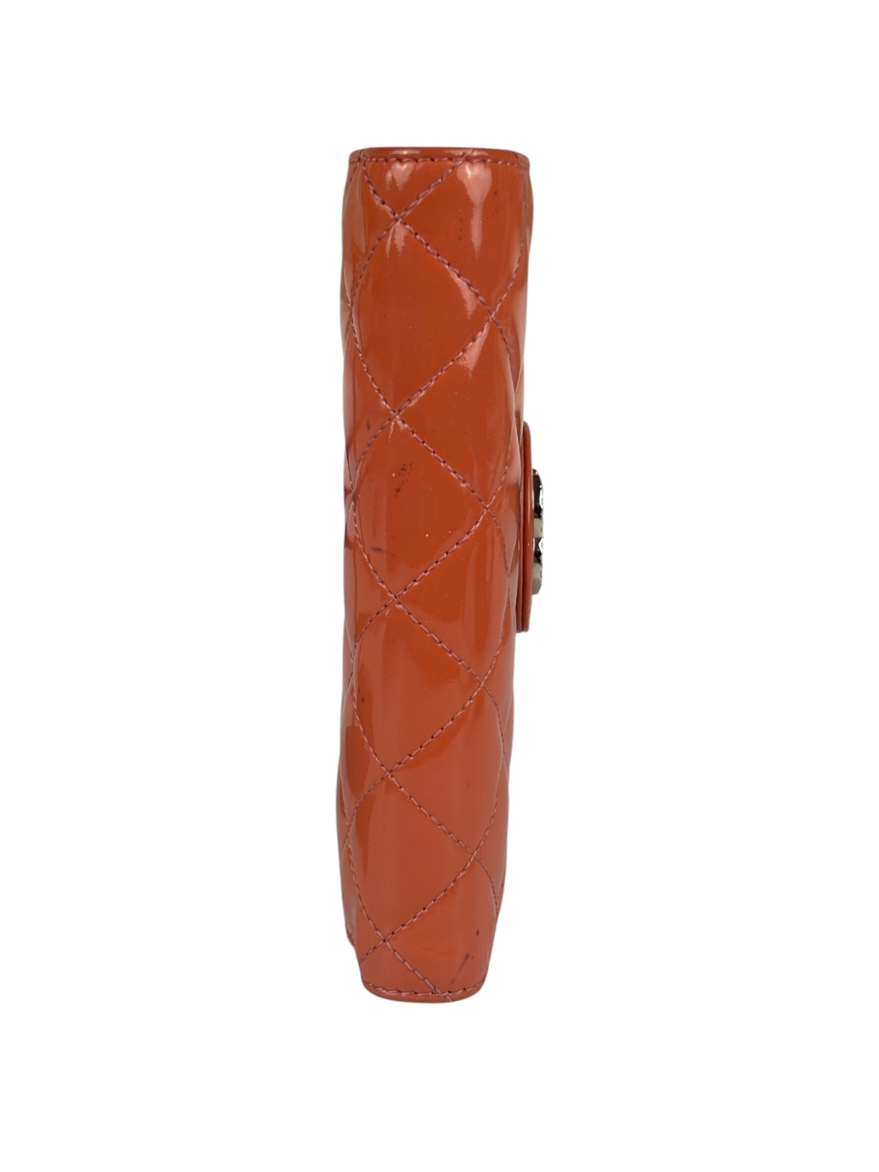 Chanel Peach Patent Quilted Compact Zip Wallet 2011