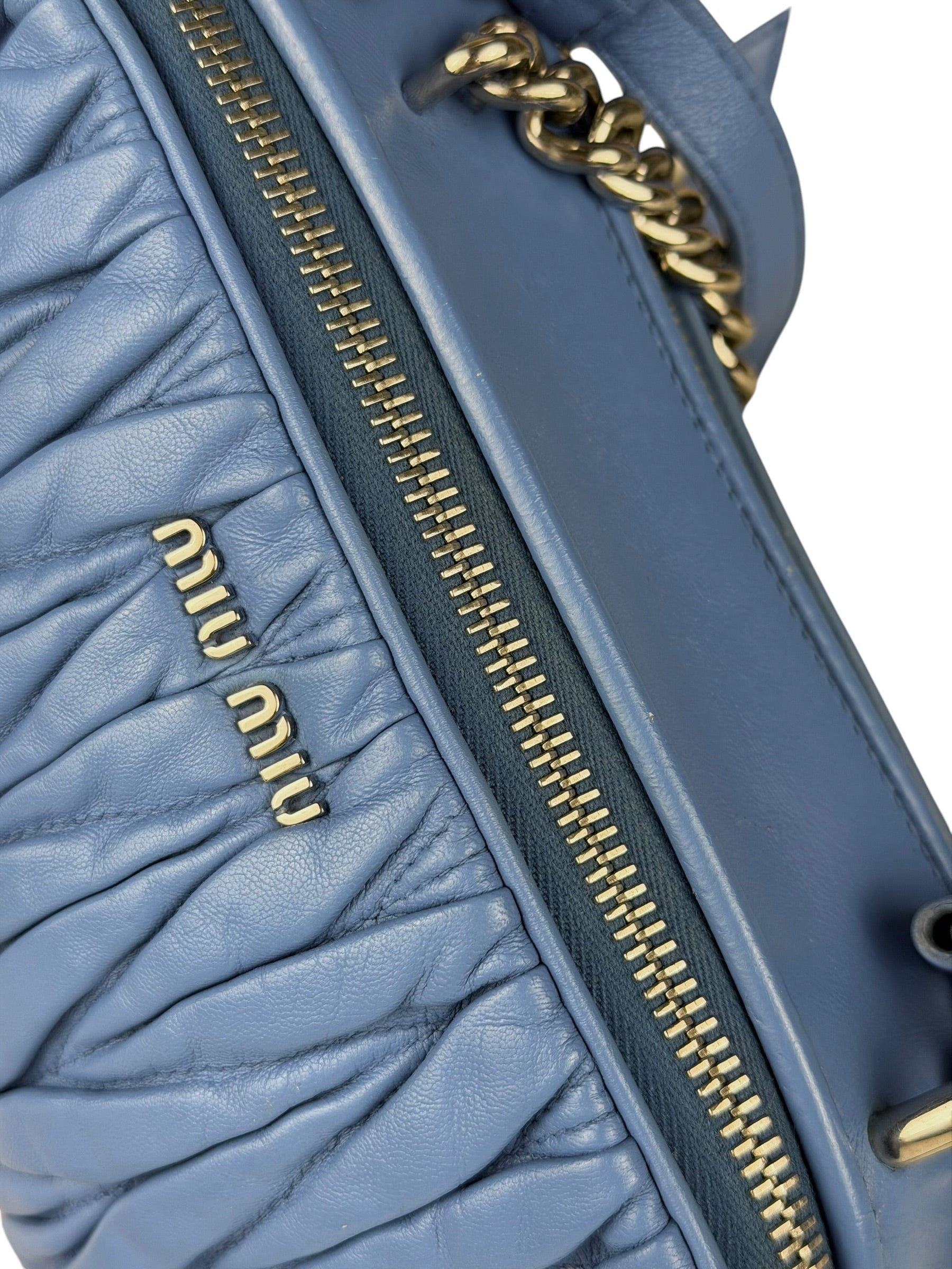 Miu Miu Blue Leather Chain Camera 2Way Shoulder Bag