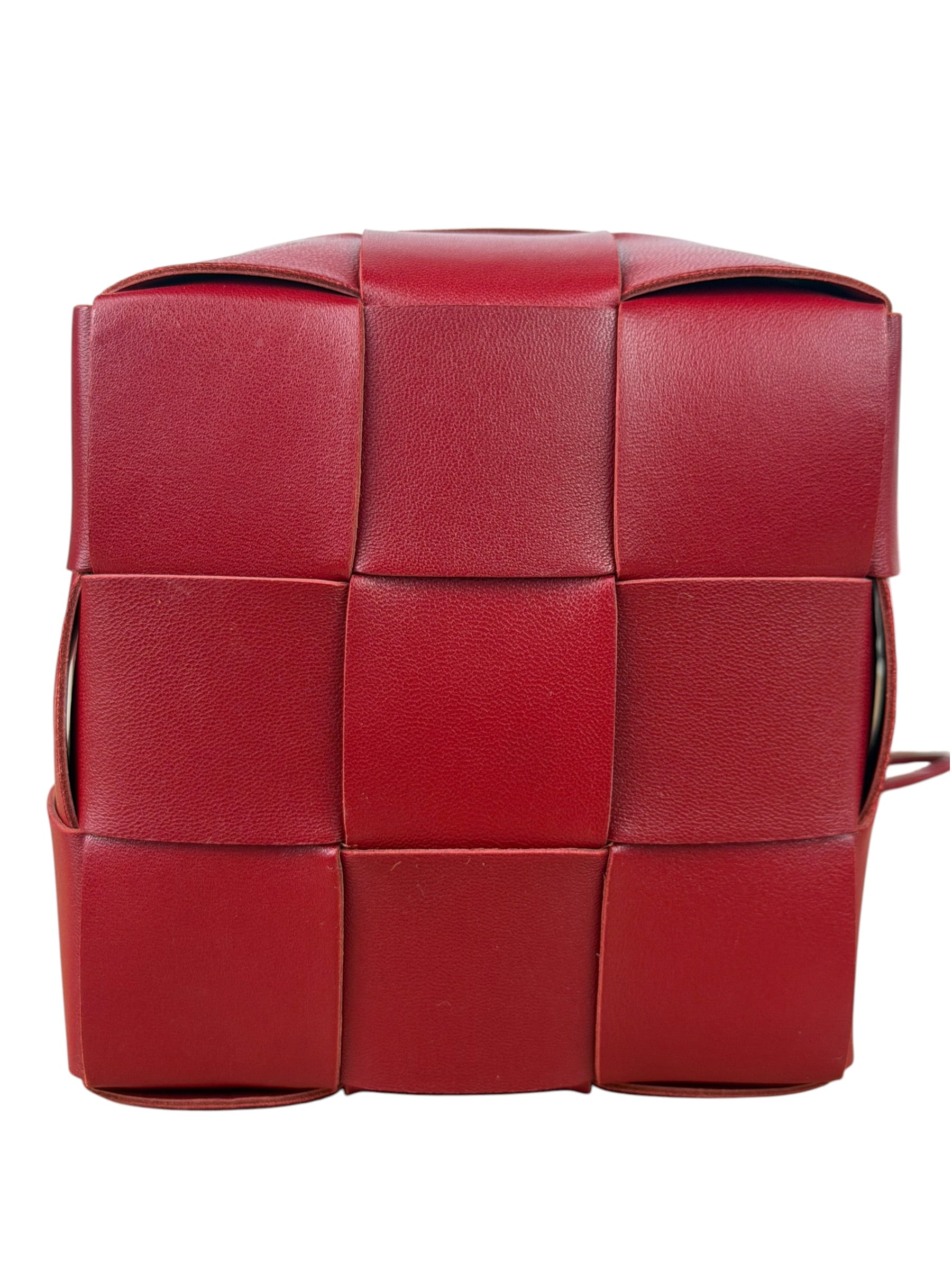 Bottega Veneta Red Leather Cassestte Maxi Intrecciato Bucket Bag