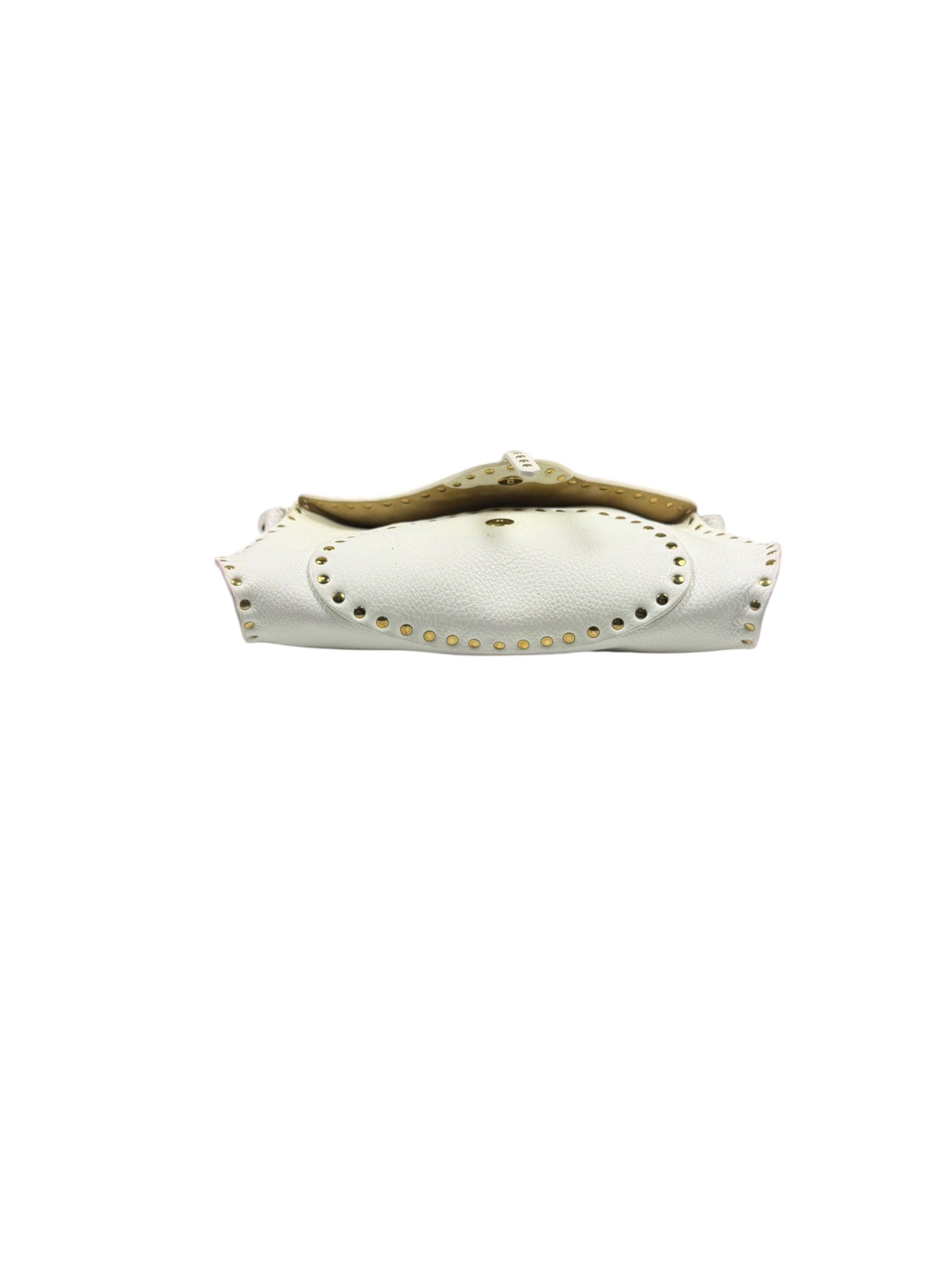 Celine White Grained Leather Studded Poultbot Shoulder Bag