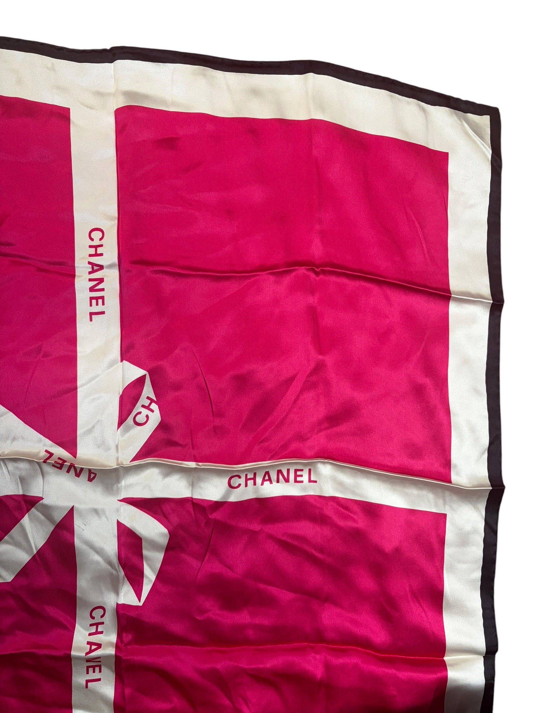 Chanel Pink/White Ribbon Silk Scarf
