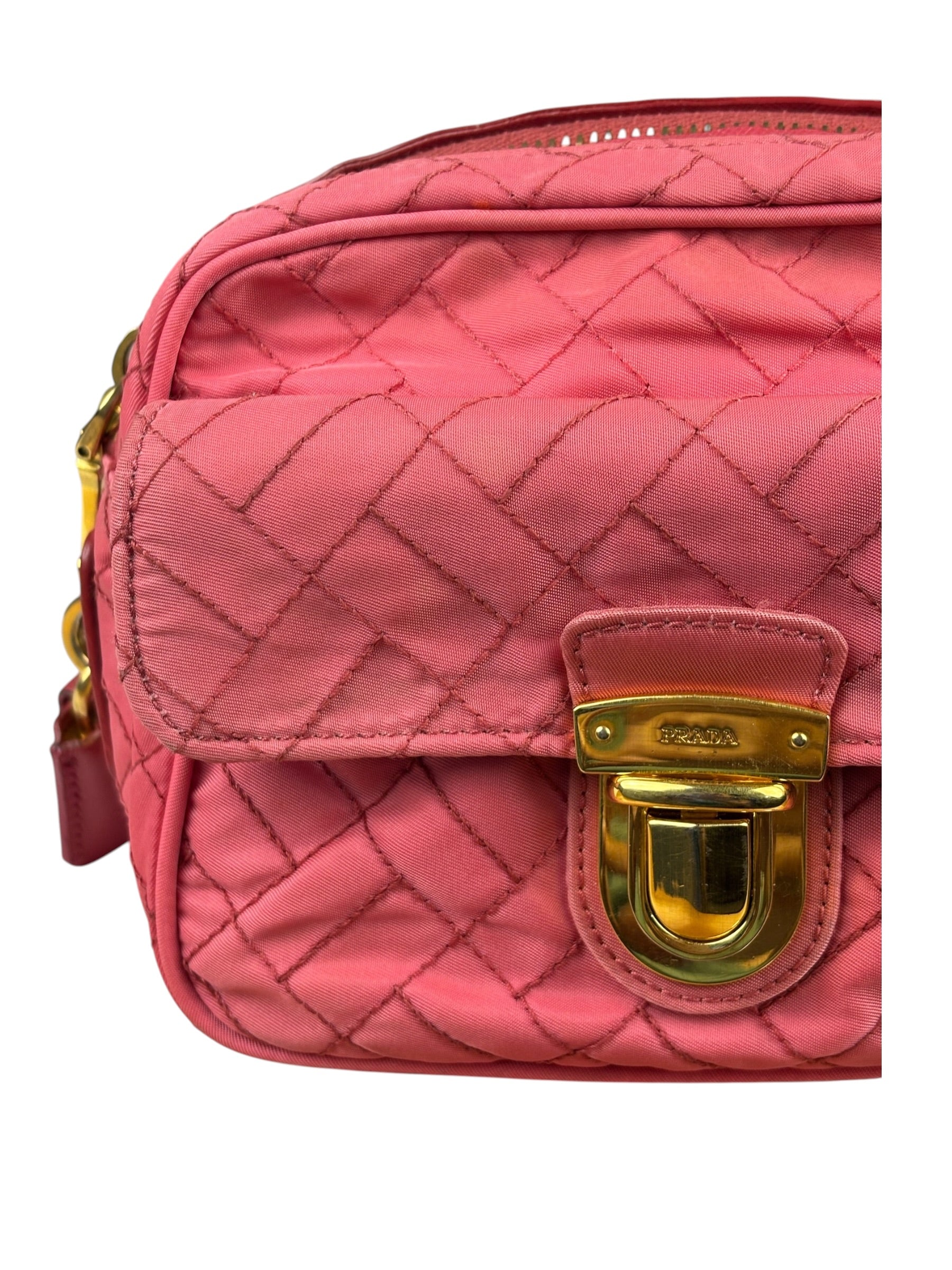 Prada Pink Leather Trim/Synthetic Tessuto Camera Bag