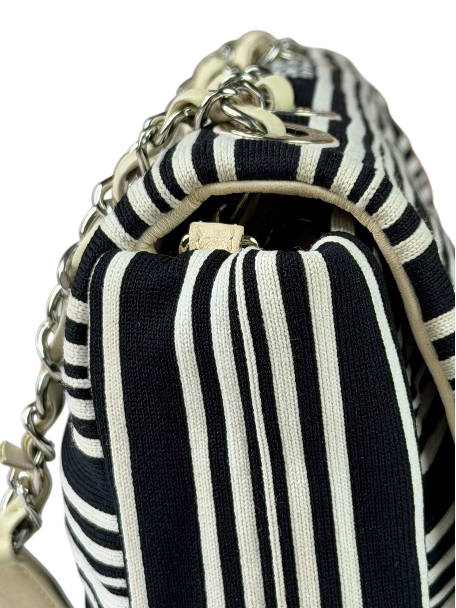 Chanel Black/White Leather Trim/Cloth Venise Biarritz Flap Bag 2019