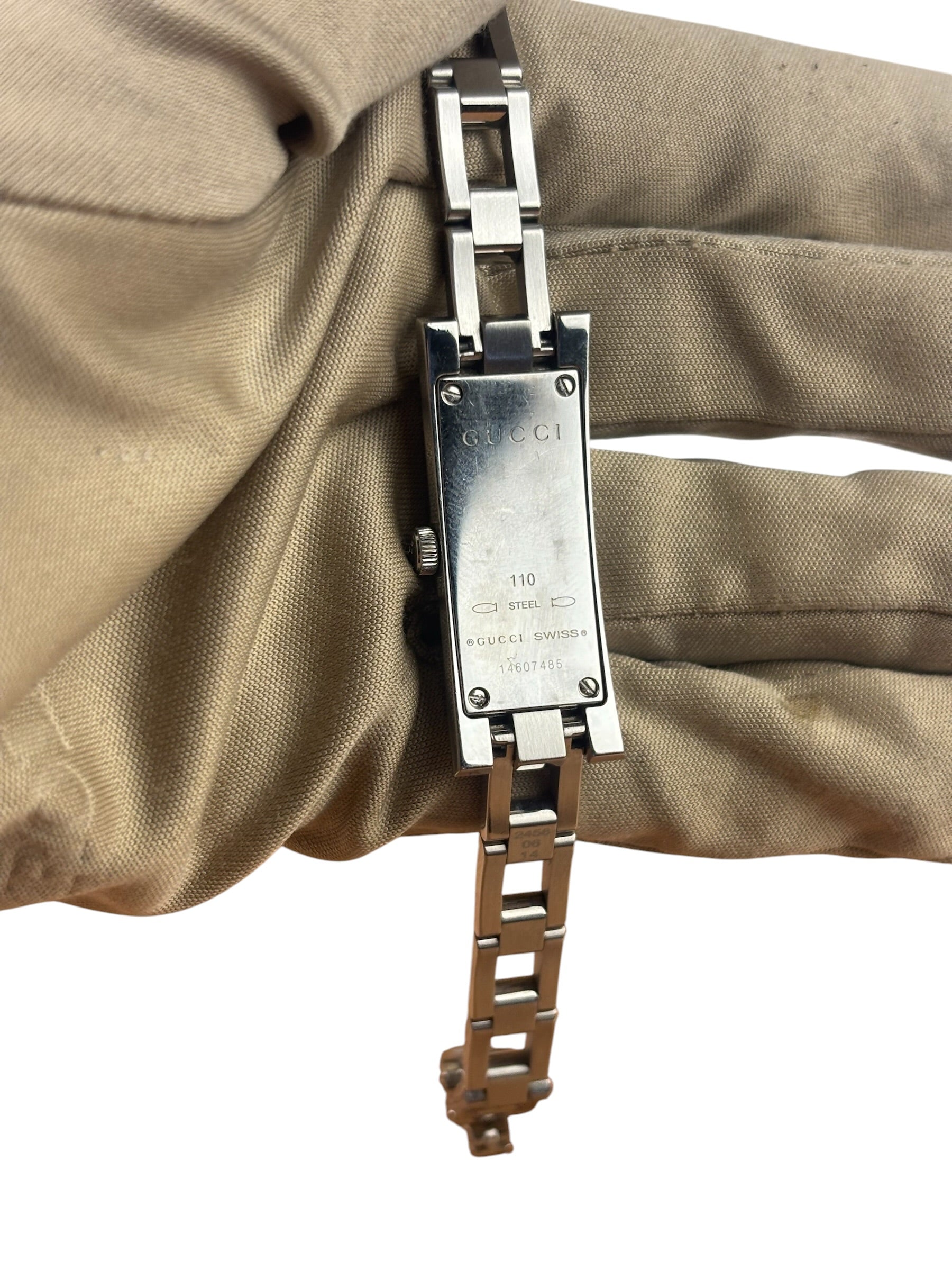 Gucci 110 Pink Rectangular Dial Link Bracelet