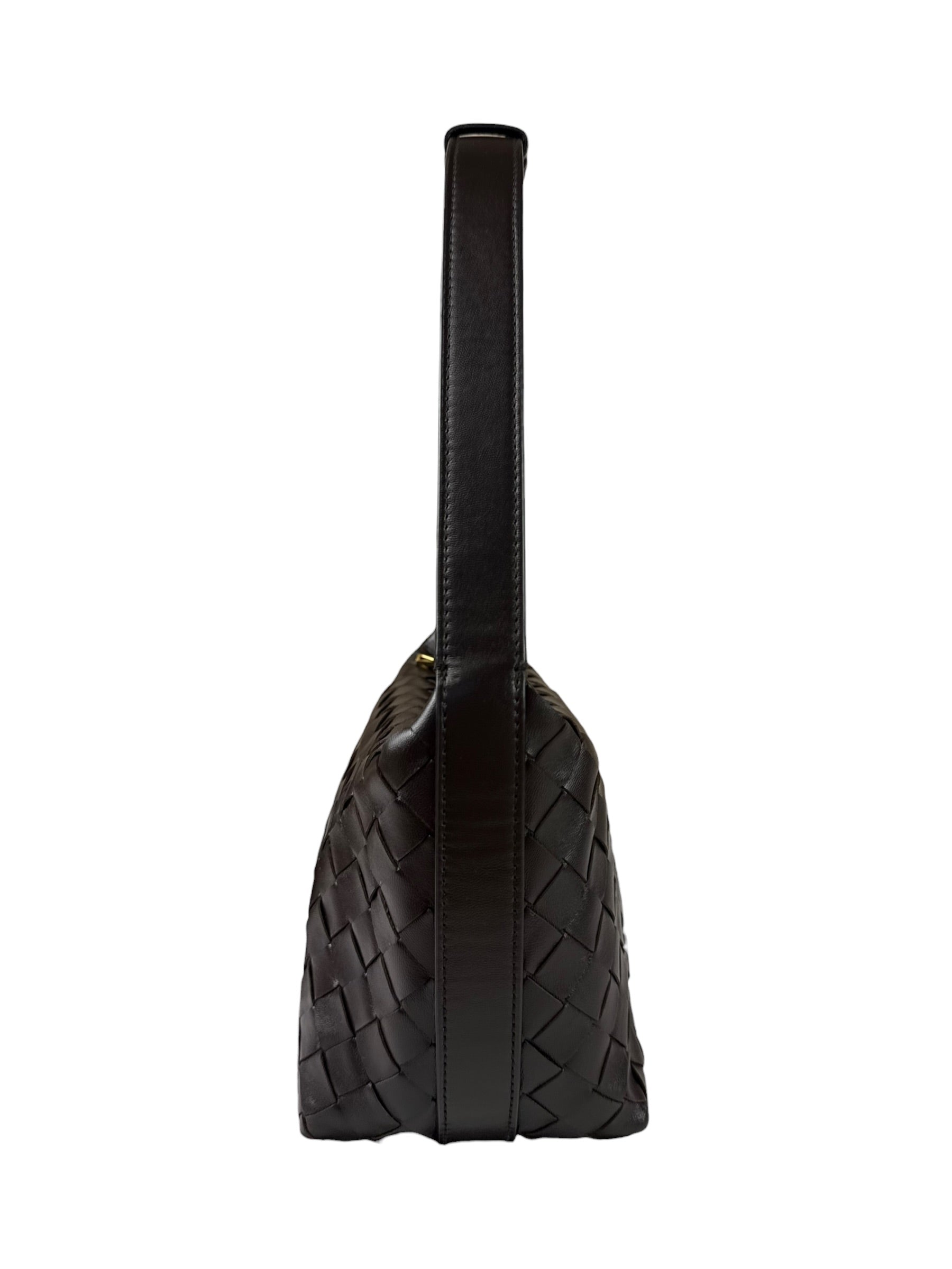 Bottega Veneta Brown Leather Intrecciato Mini Wallace Hobo Bag