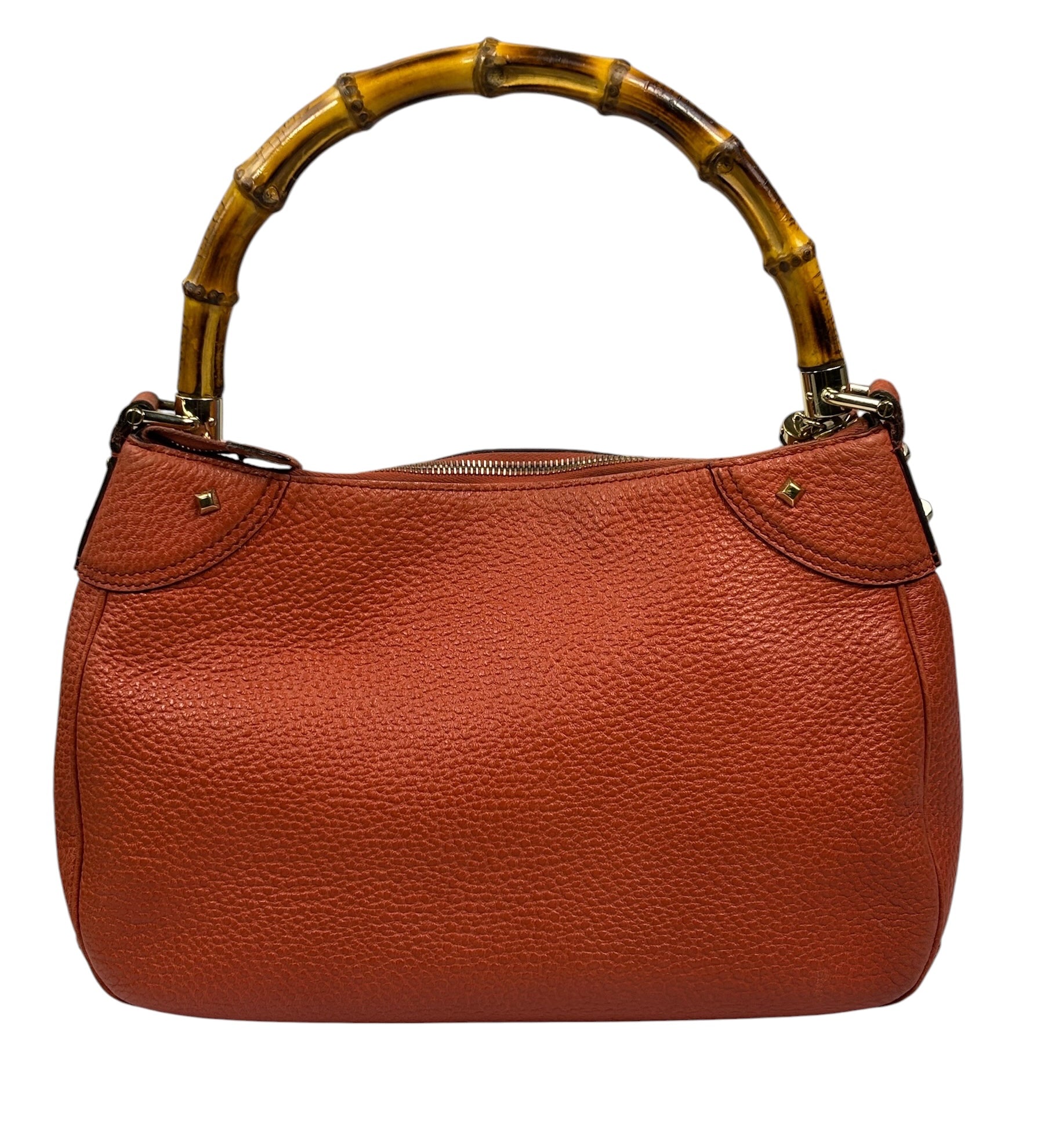 Gucci Orange Pebbled Leather Bamboo Top Handle Hobo Bag