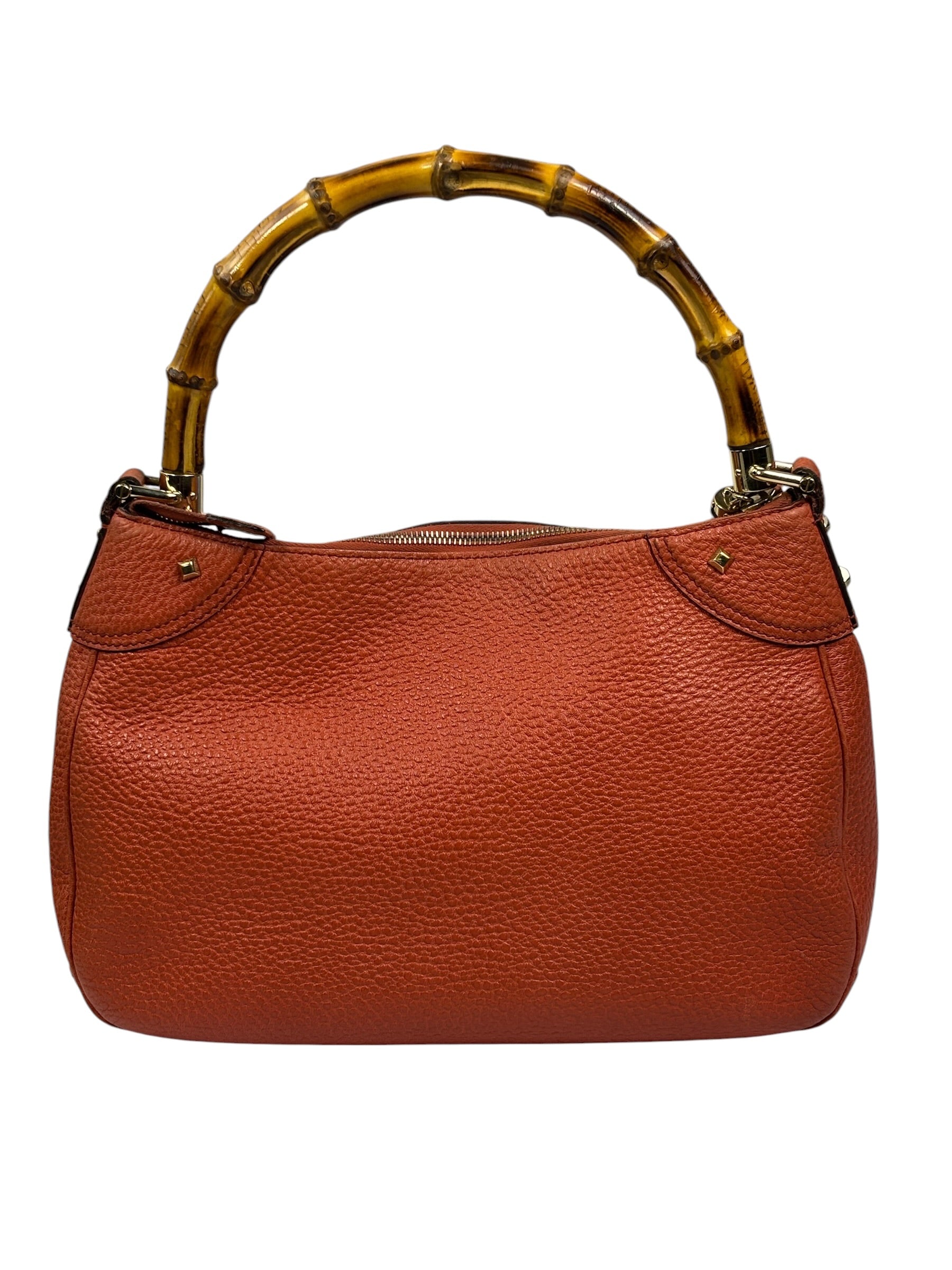 Gucci Orange Pebbled Leather Bamboo Top Handle Hobo Bag