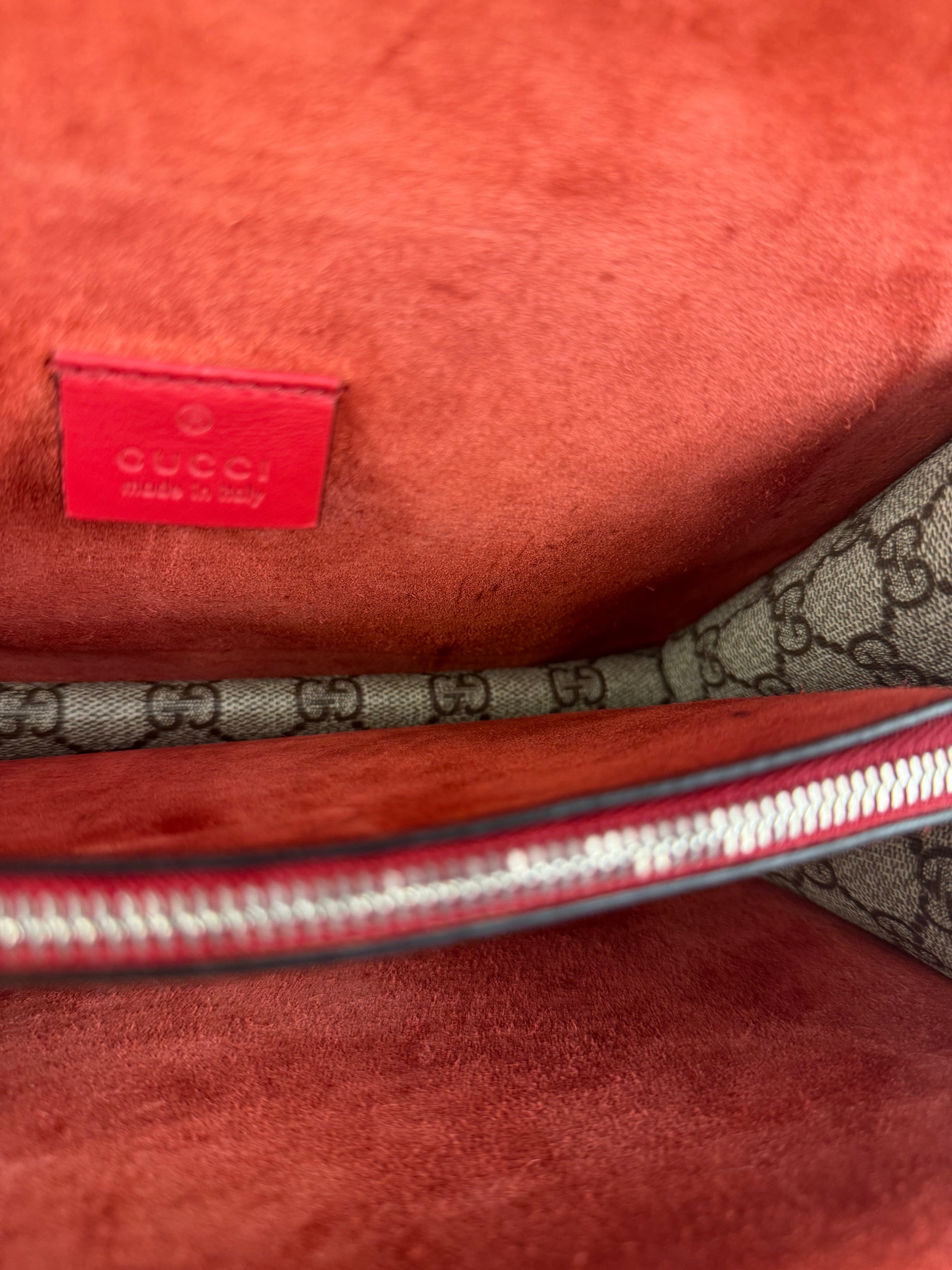 Gucci Red/Beige Dionysus GG Supreme Shoulder Bag