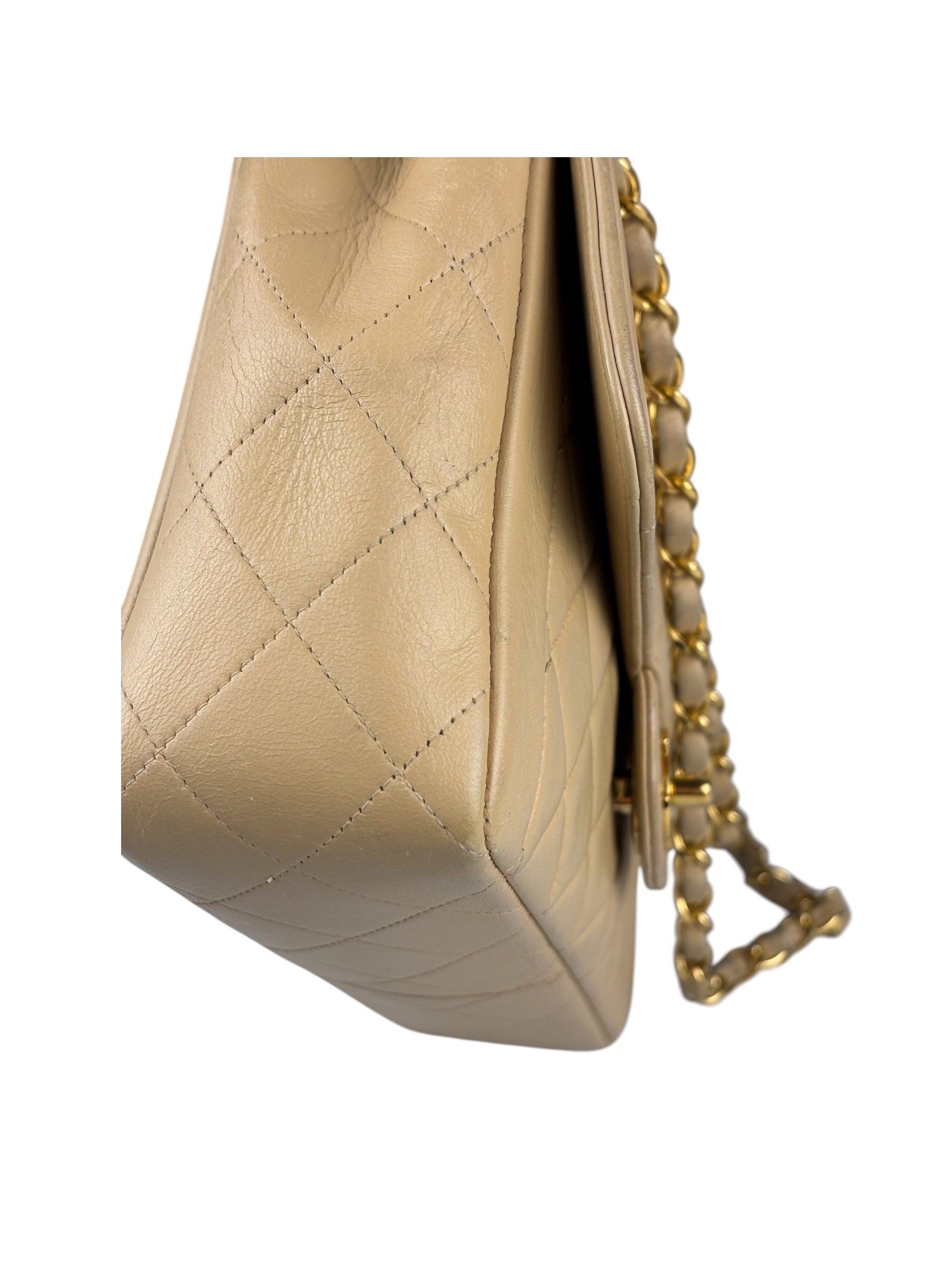 Chanel Vintage Beige Clair Quilted Leather Classic Flap Shoulder Bag 1955