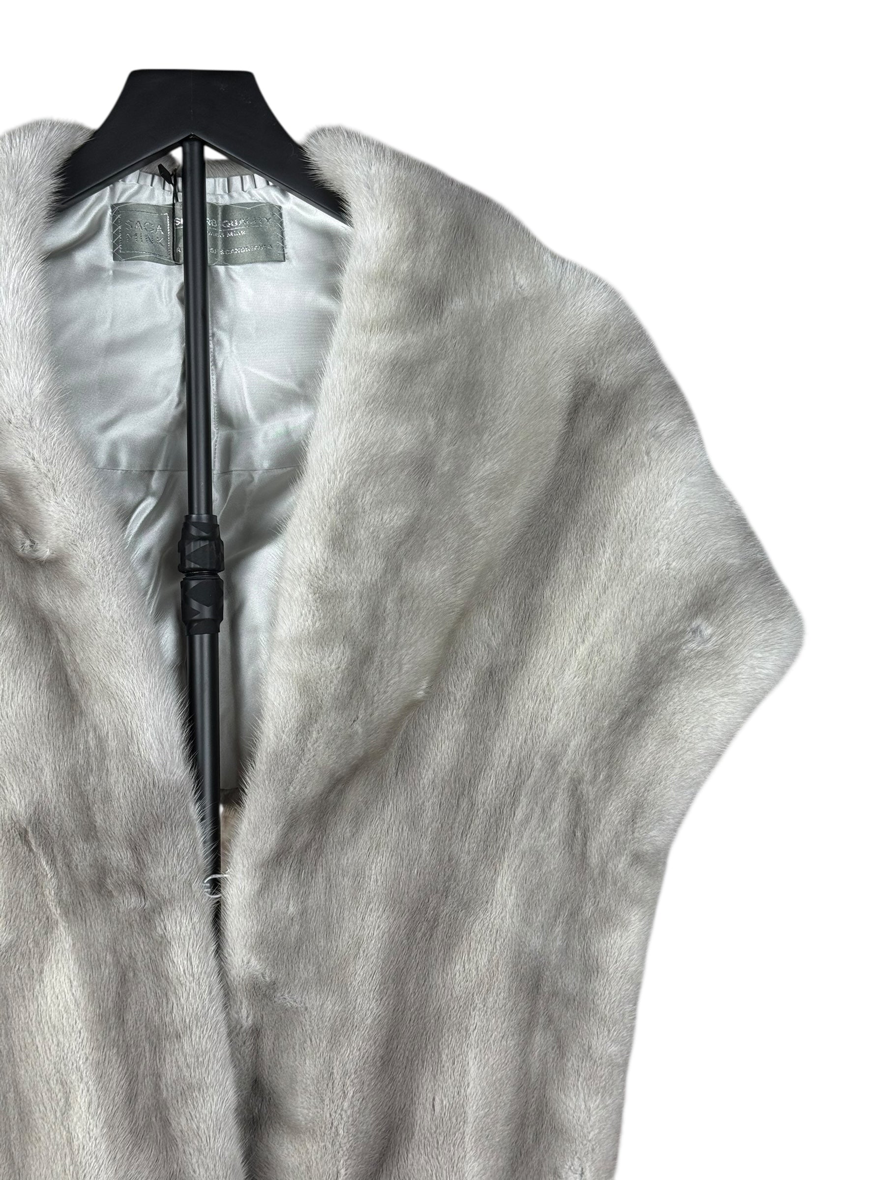 Saga Mink Vintage Grey Fur Tailed Shawl