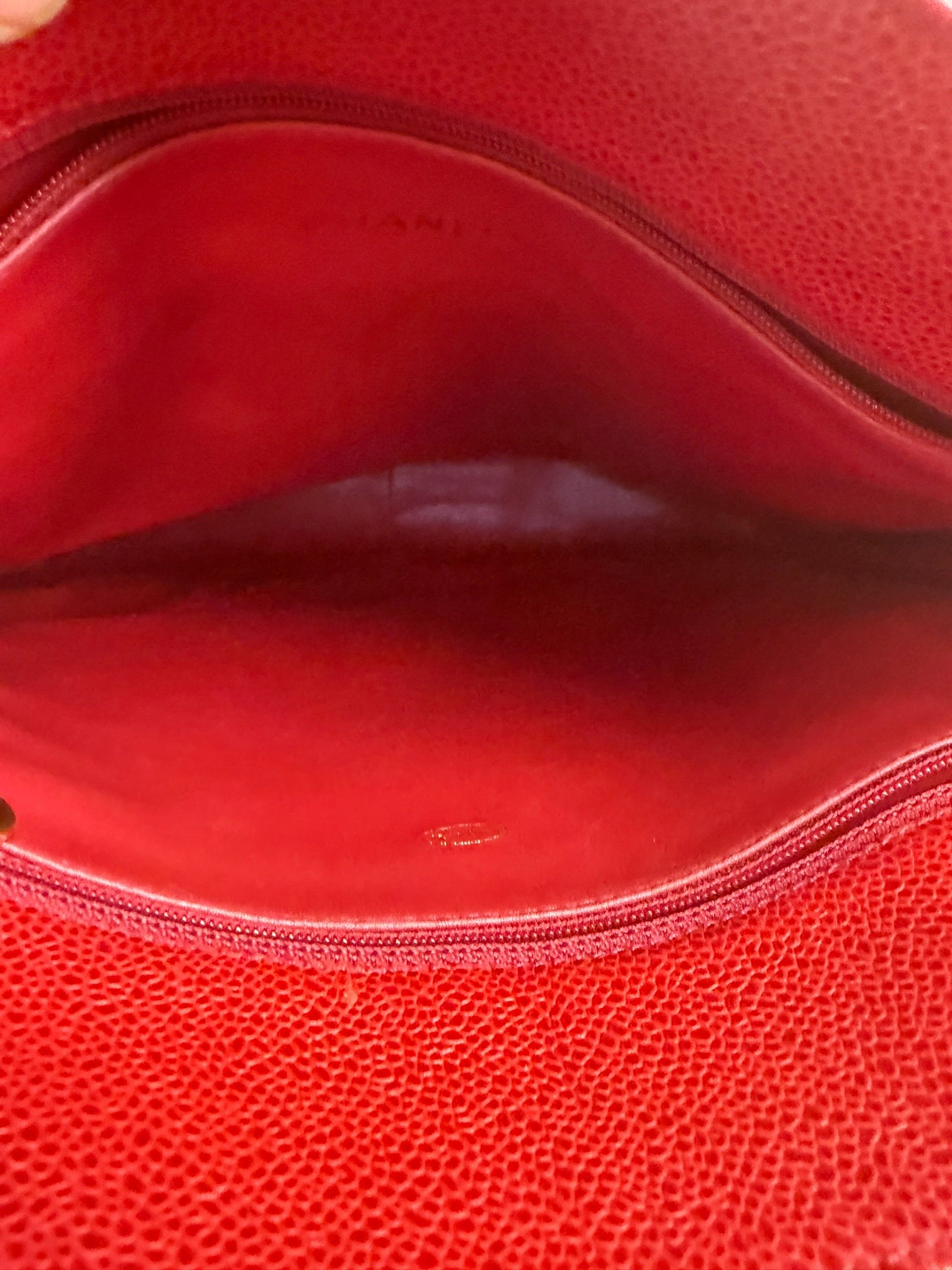 Chanel Red Caviar Leather CC Logo Tote Bag