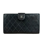 Chanel Vintage Dark Brown Leather Quilted CC Long Wallet