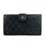 Chanel Vintage Dark Brown Leather Quilted CC Long Wallet
