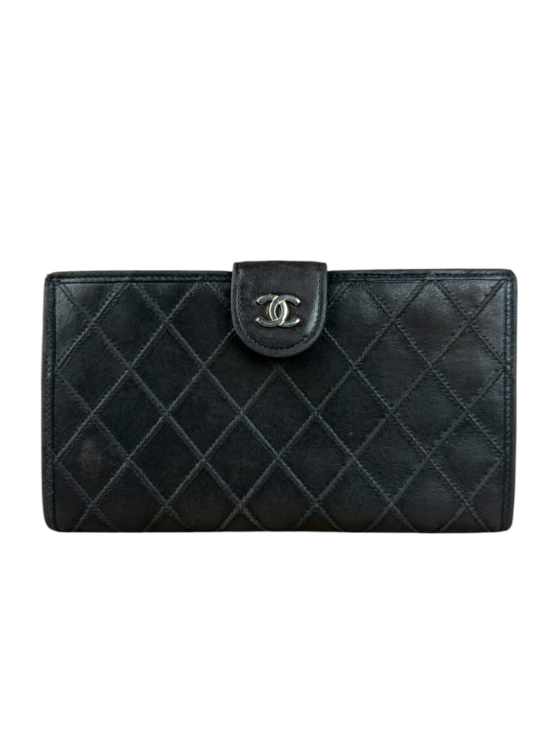 Chanel Vintage Dark Brown Leather Quilted CC Long Wallet