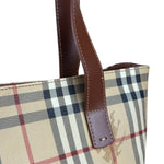 Burberry Vintage Brown Leather  Haymarket Canvas House Check Tote Bag