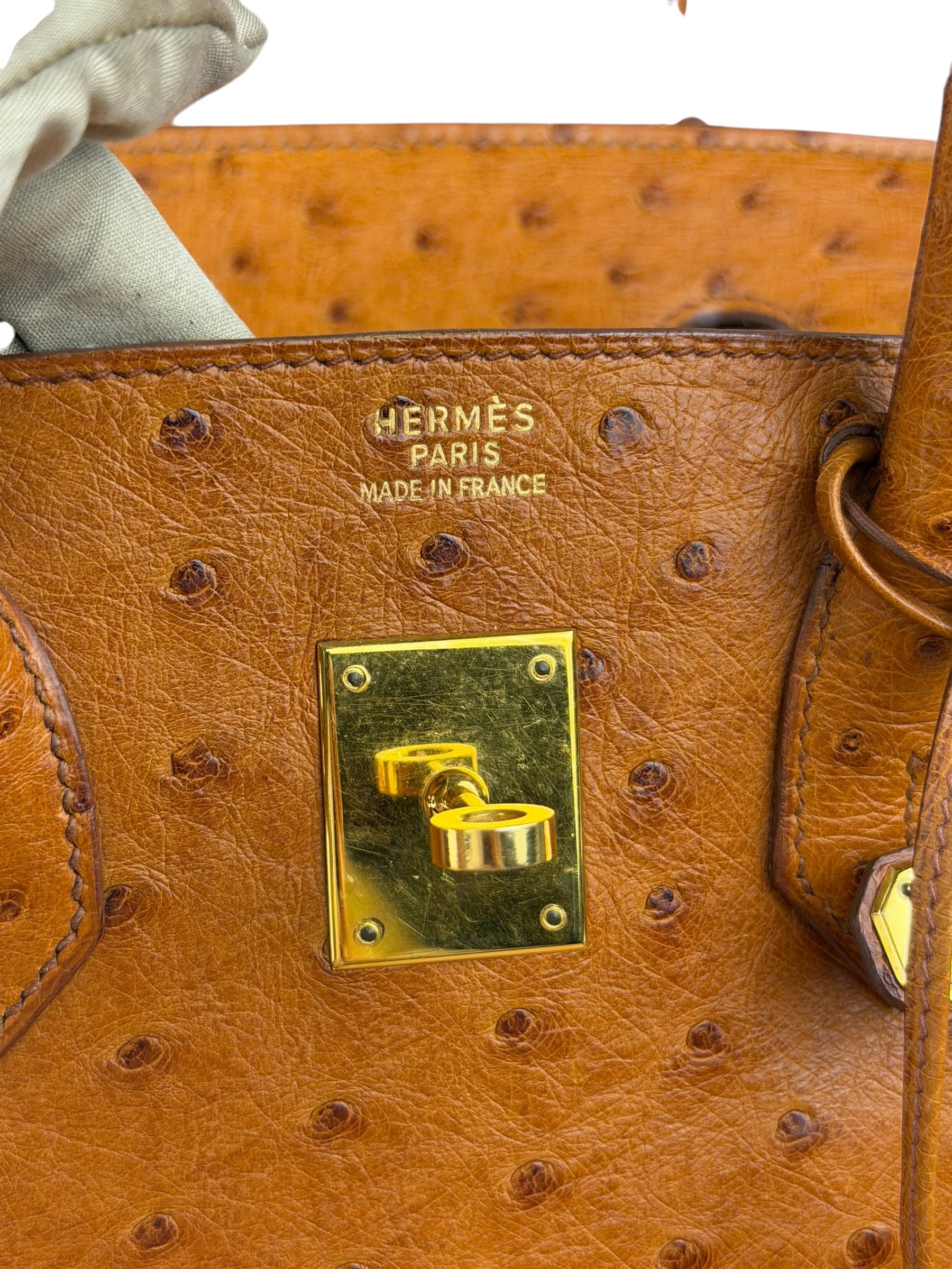 Hermes Birkin 35 Ostrich Leather Handbag Gold Hardware
