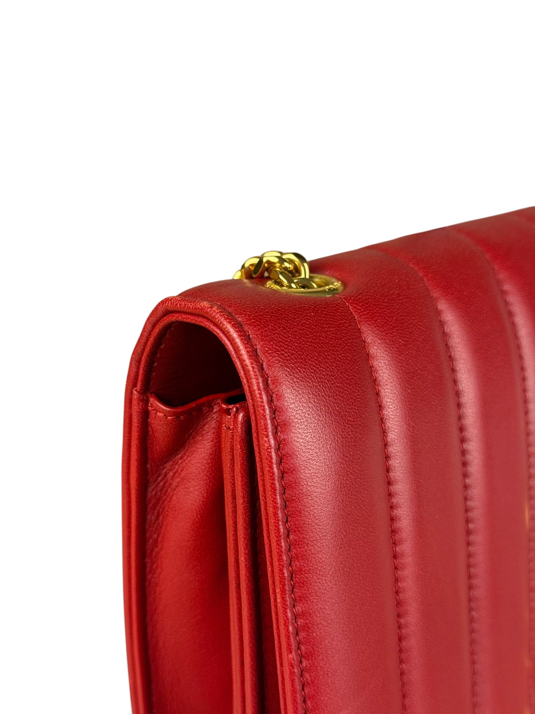 Saint Laurent Red Quilted Leather Vicky Flap Shoulder Bag