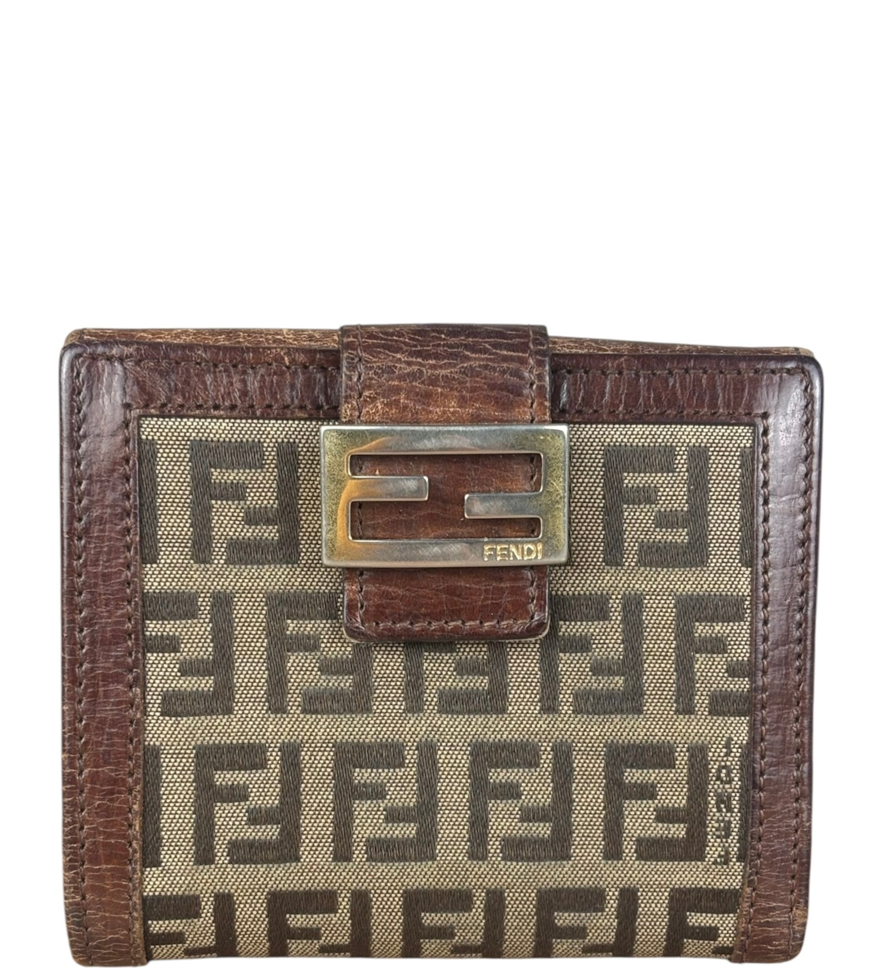 Fendi FF Buckle Canvas Print Compact Wallet