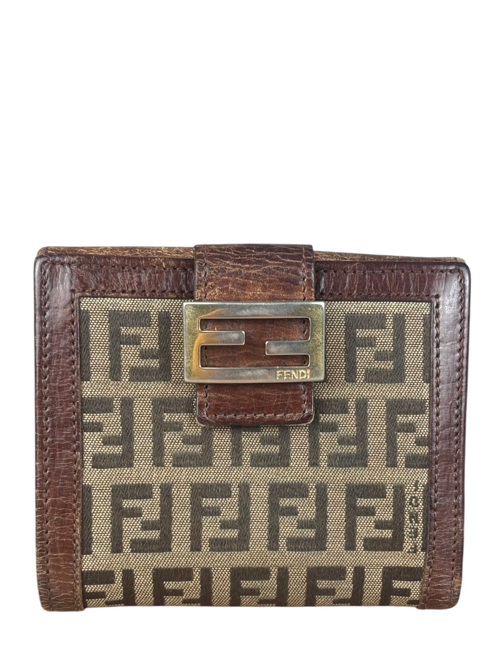 Fendi FF Buckle Canvas Print Compact Wallet