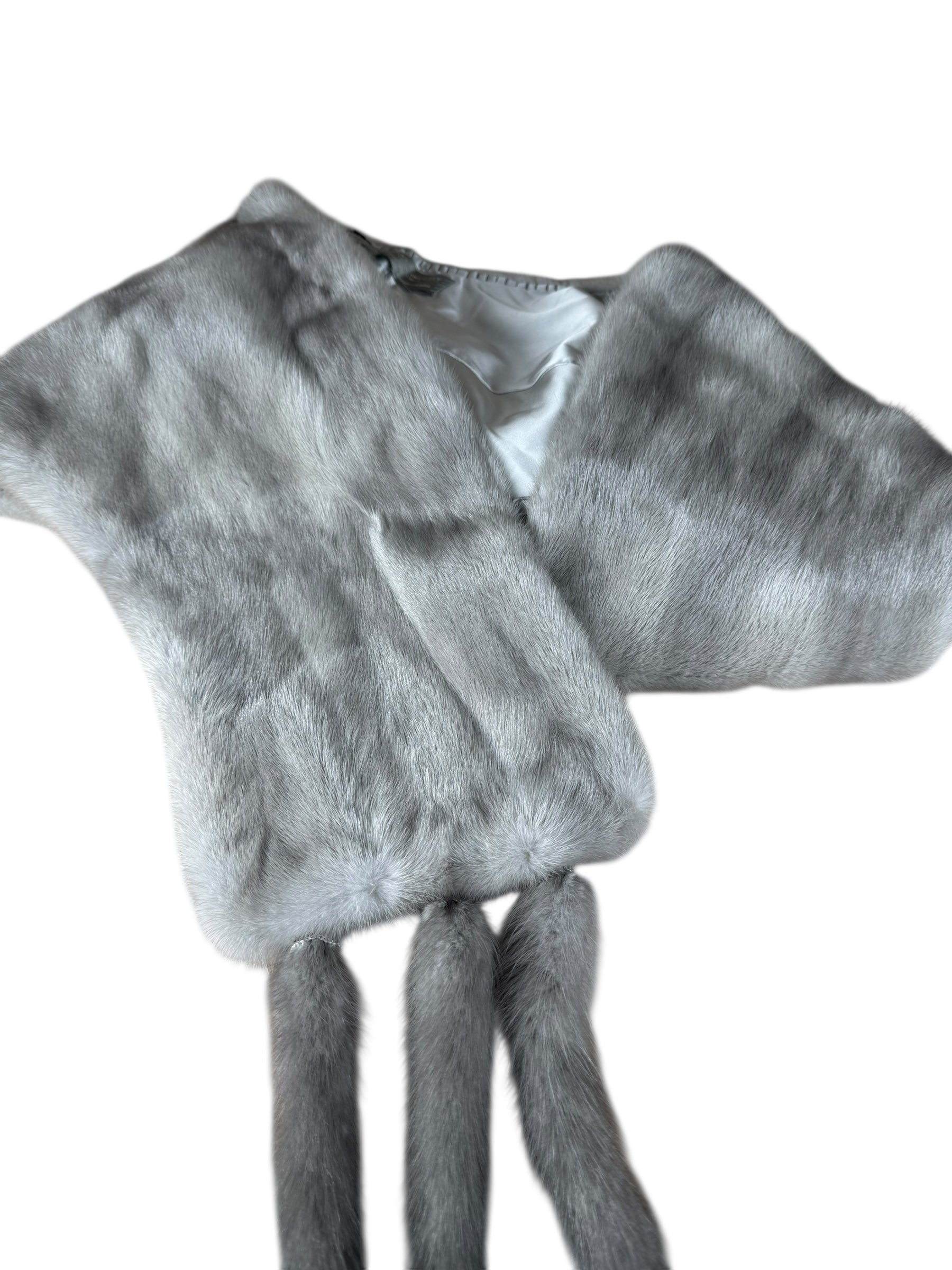 Saga Mink Vintage Grey Fur Tailed Shawl