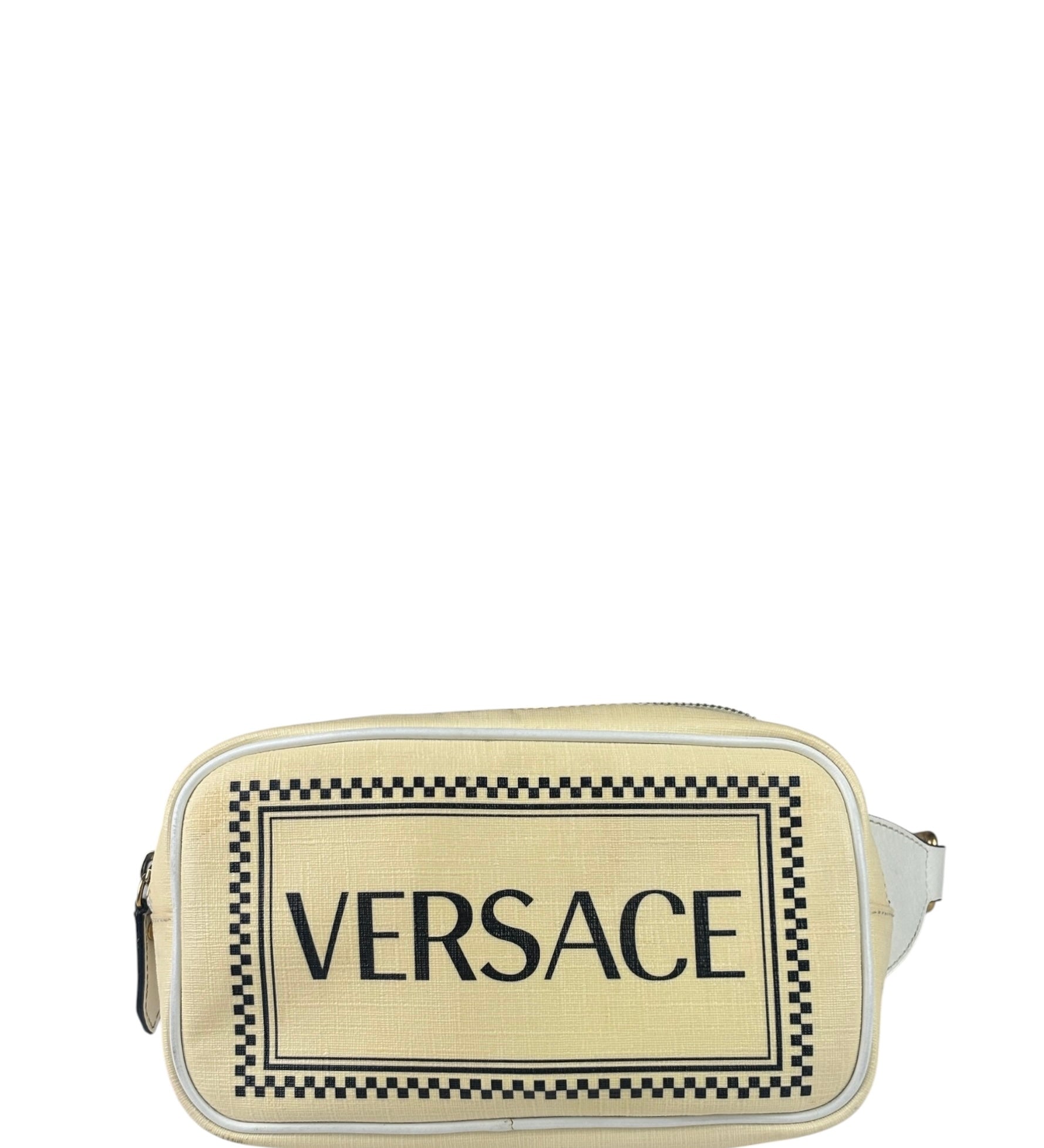 Versace Pastel Yellow Leather Logo Print Belt Bag