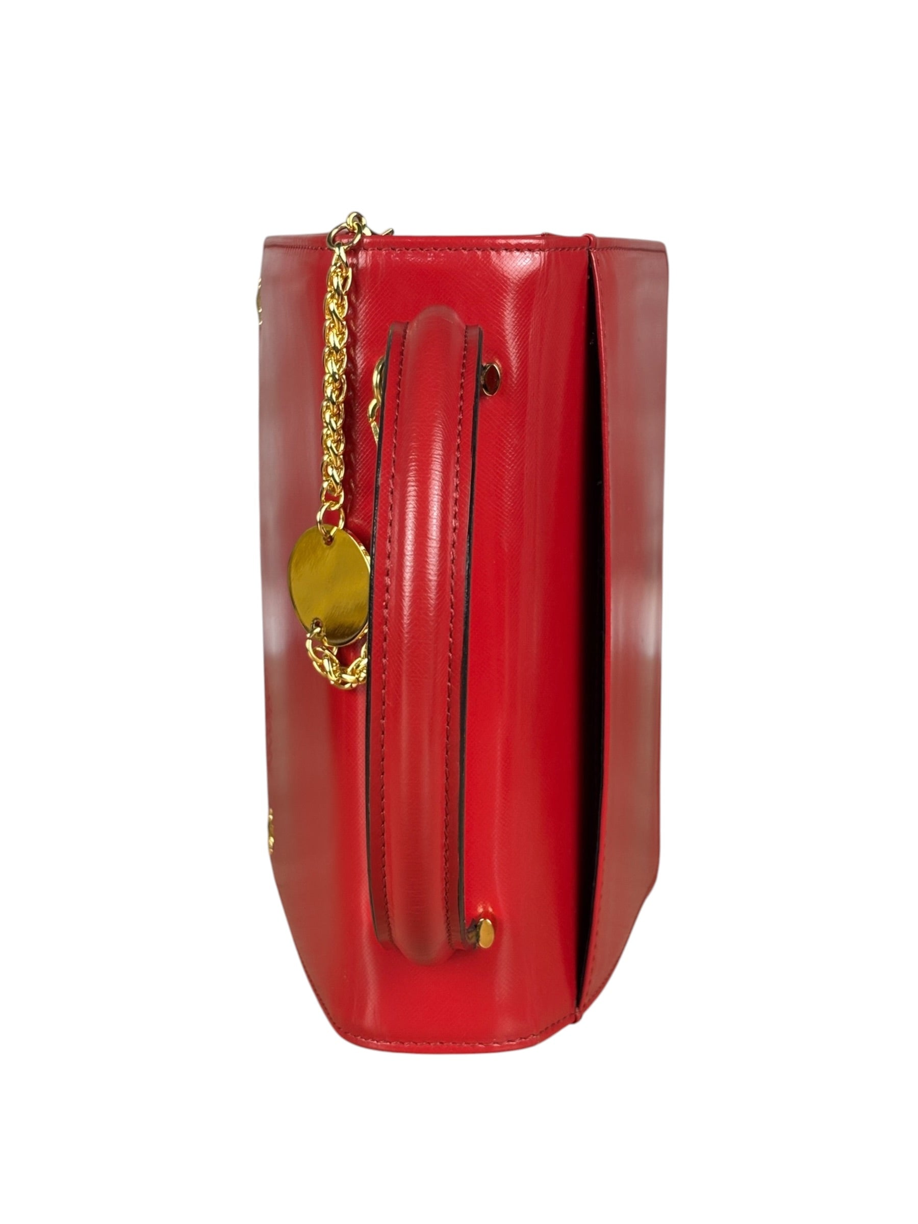 Versace Vintage Red Leather Top Handle Bag