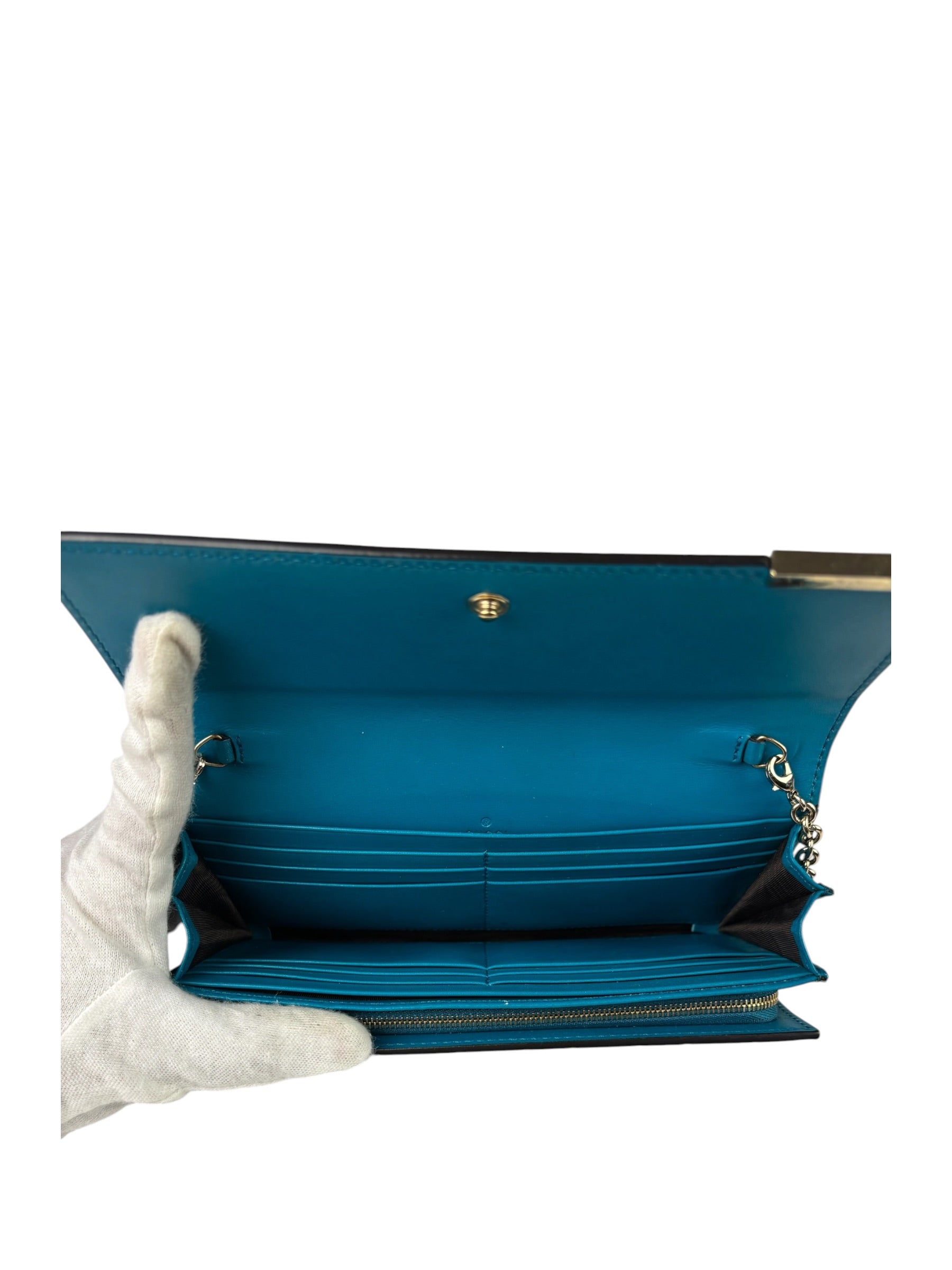Gucci Turquoise Blue Guccissima Wallet On Chain