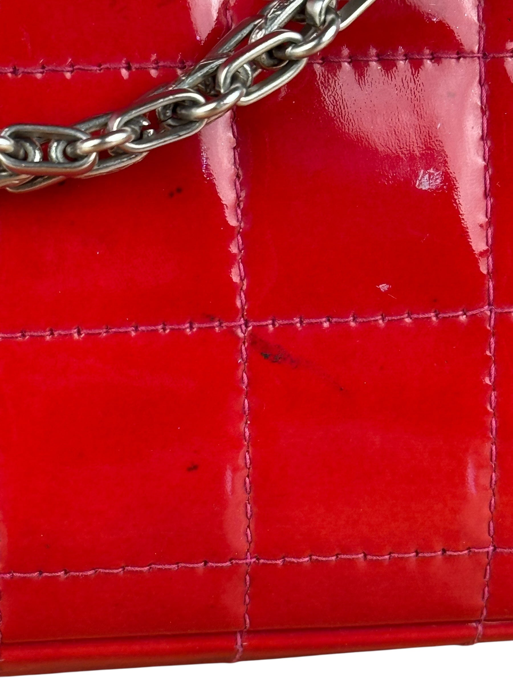 Chanel Red Patent Chocolate Bar Chain Flap Bag 2000