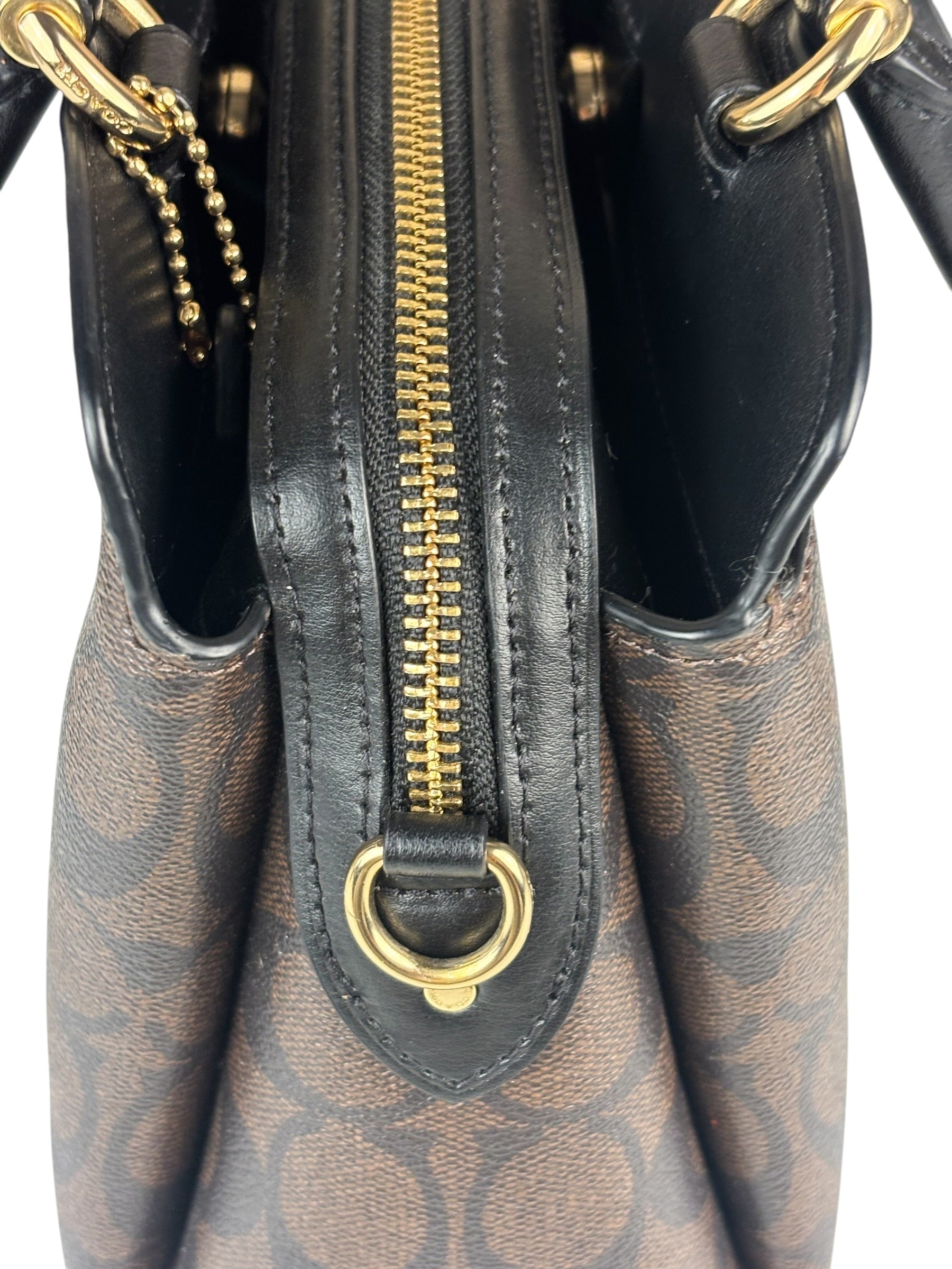Coach Brown/Black Leather Mini Lillie Carryall In Signature Two-Way Bag