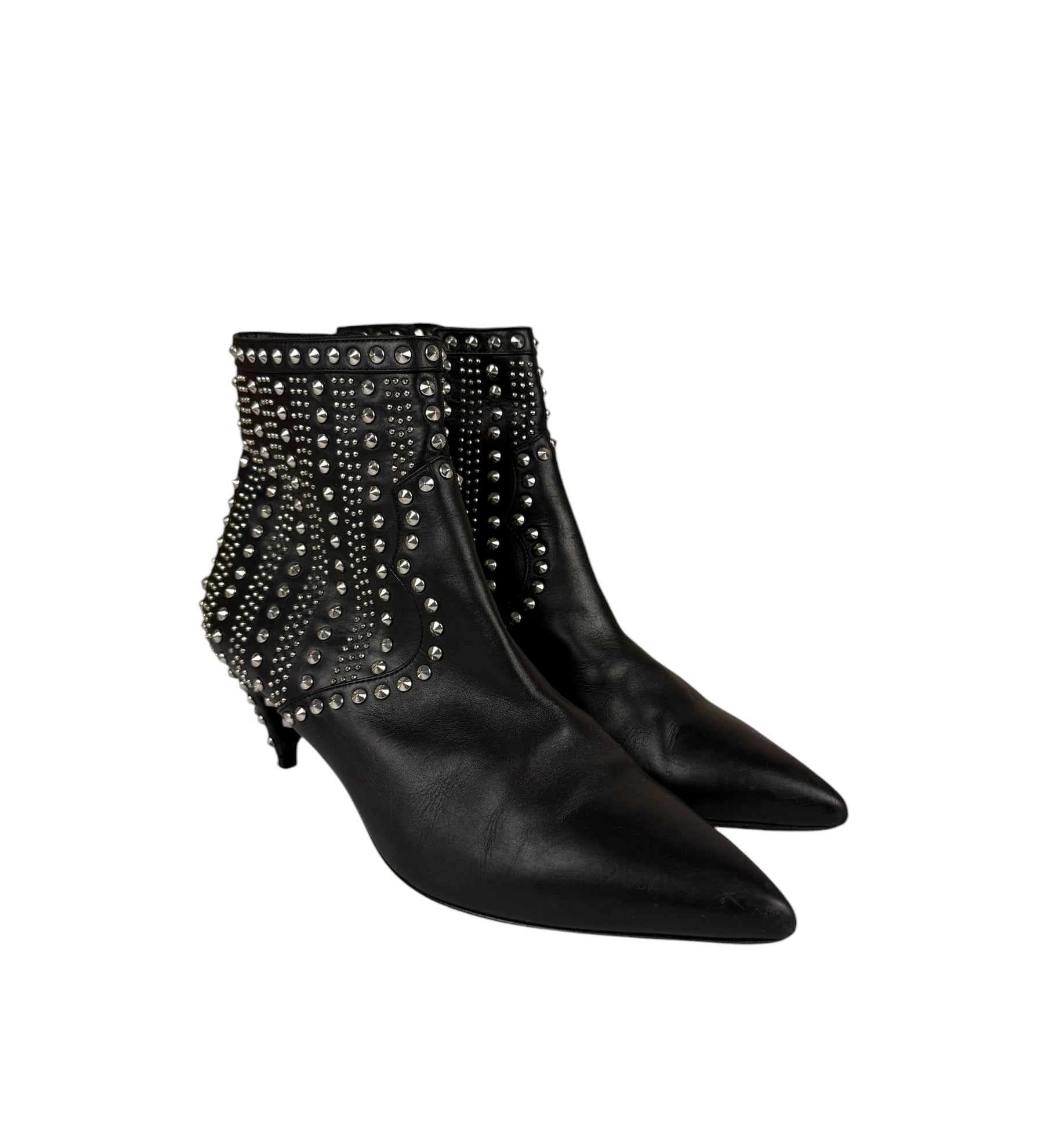 Saint Laurent Black Leather Studded Ankle Boots