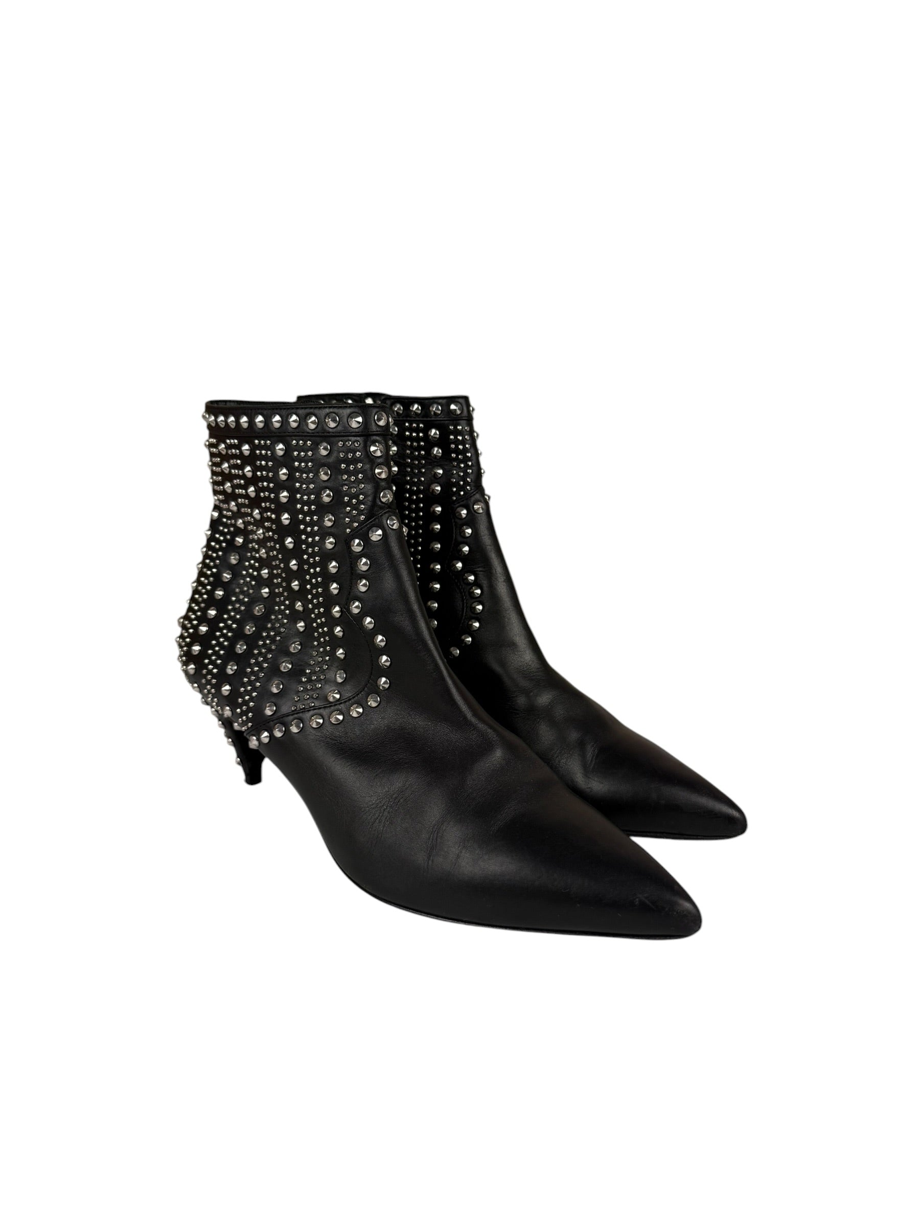 Saint Laurent Black Leather Studded Ankle Boots