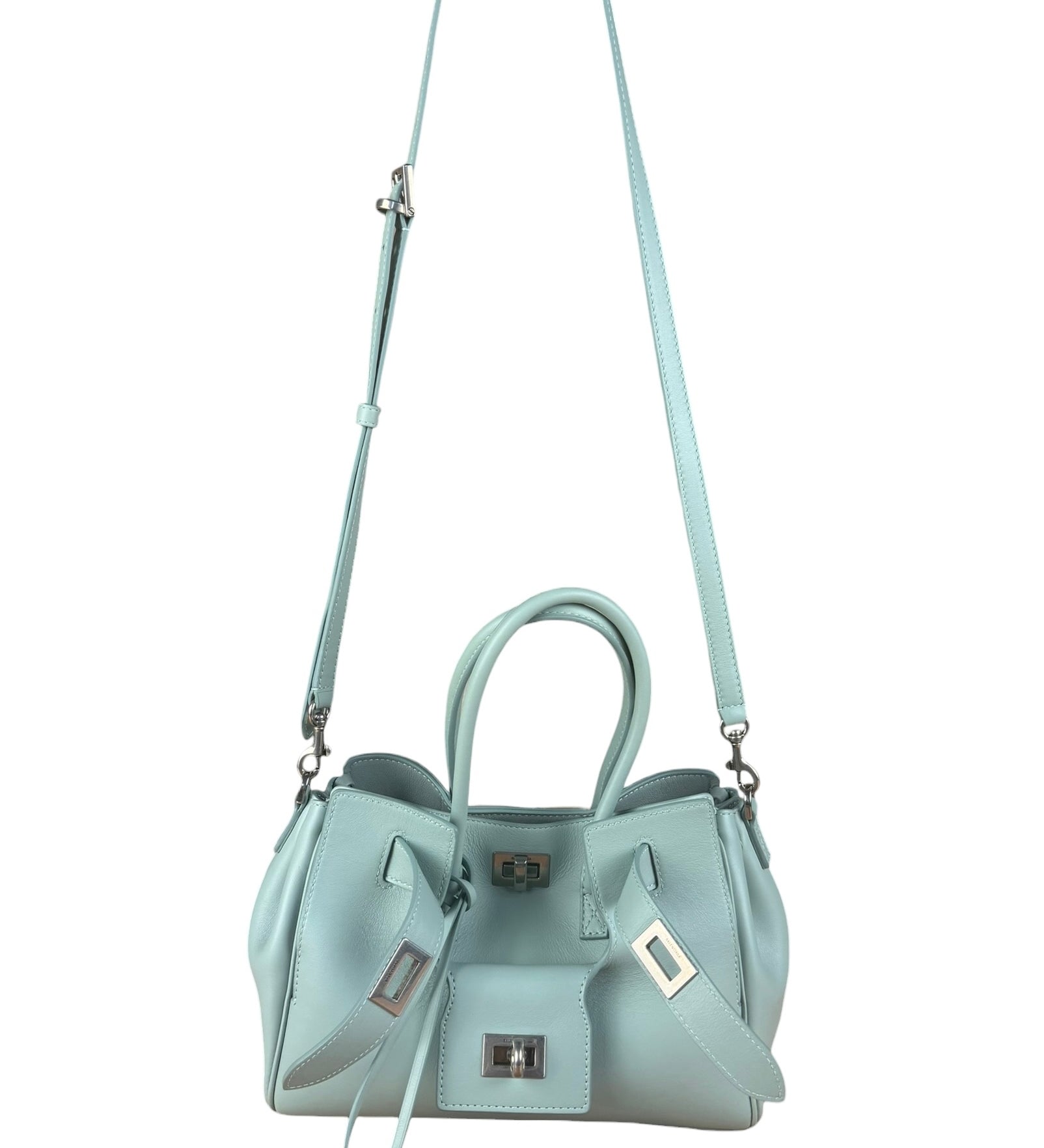 Balenciaga Blue Leather Mini Bel Air Carry All Two-Way Bag