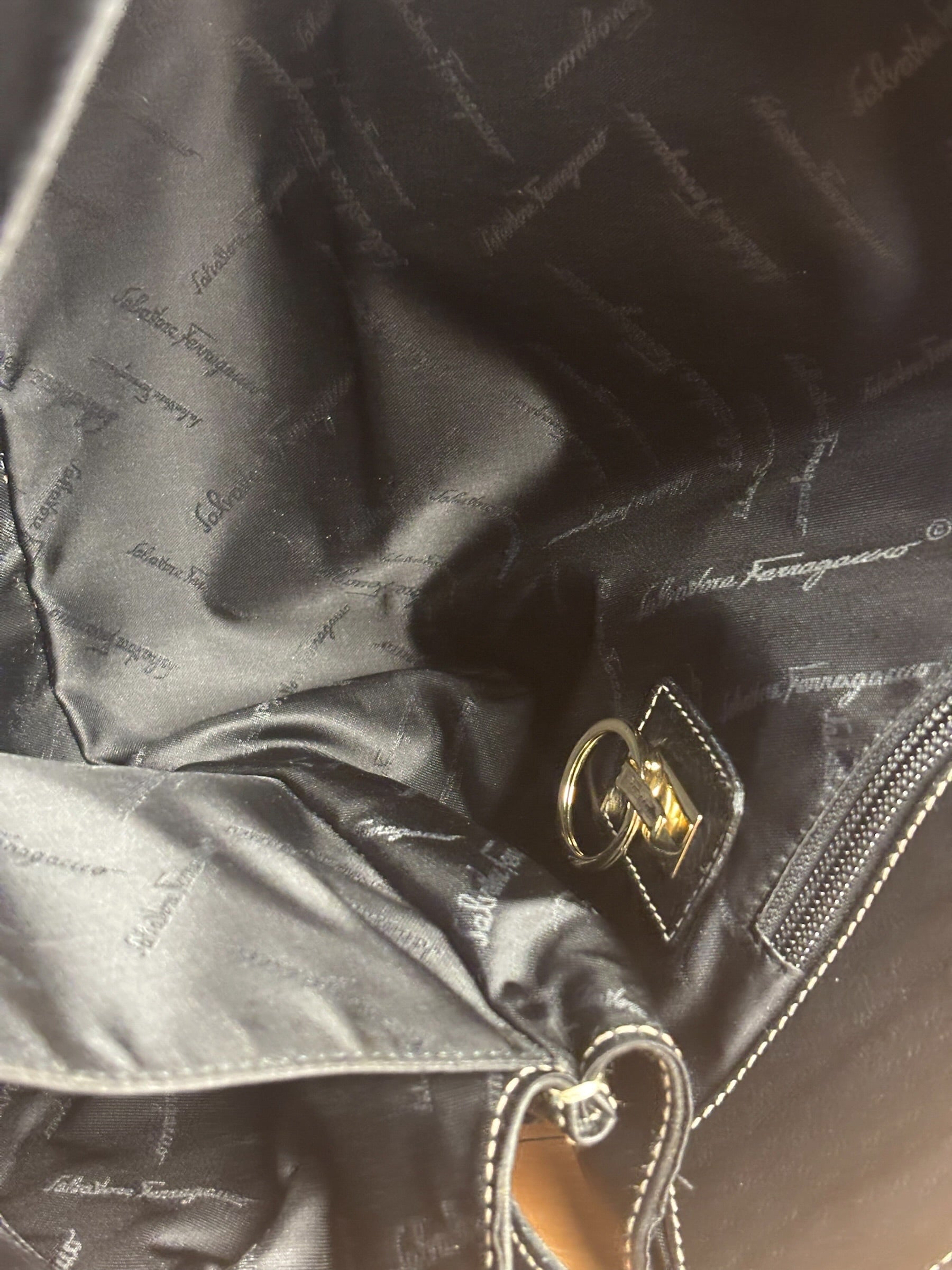 Salvatore Ferragamo Vintage Black Pebbled Leather Tote Bag