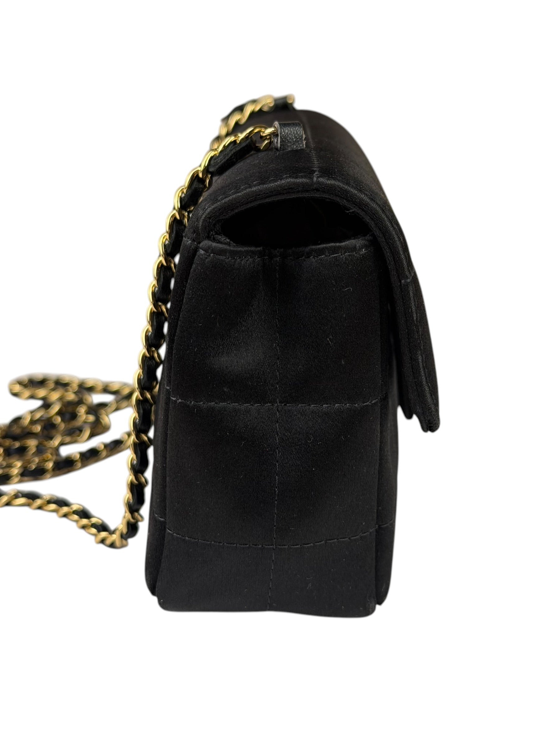 Chanel Black Satin Chocolate Bar Mini East-West Flap Bag