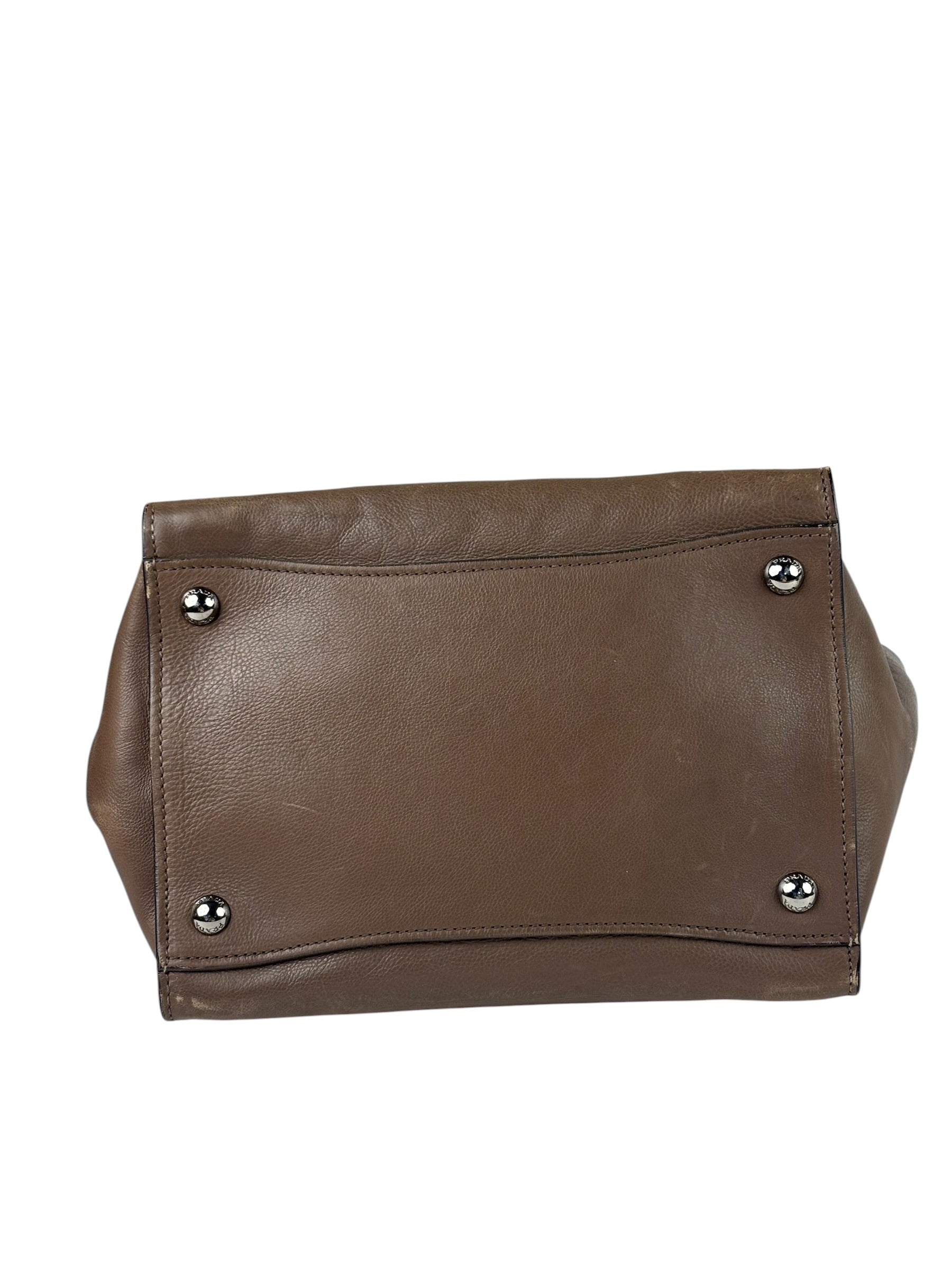 Prada Neutral Taupe Glace Calf Twin Pocket Two-Way Tote