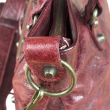 Balenciaga Vintage Burgundy Leather Moto City Two-Way Bag