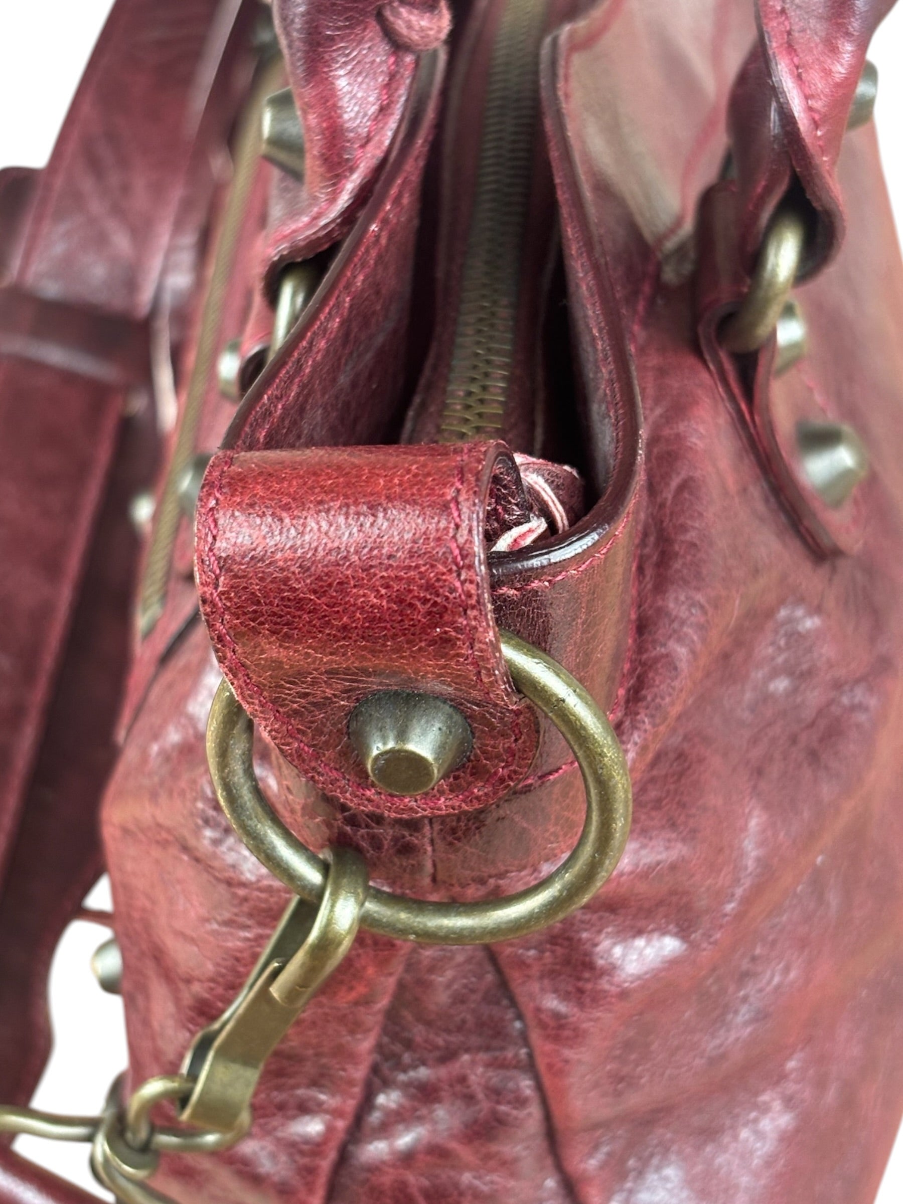 Balenciaga Vintage Burgundy Leather Moto City Two-Way Bag