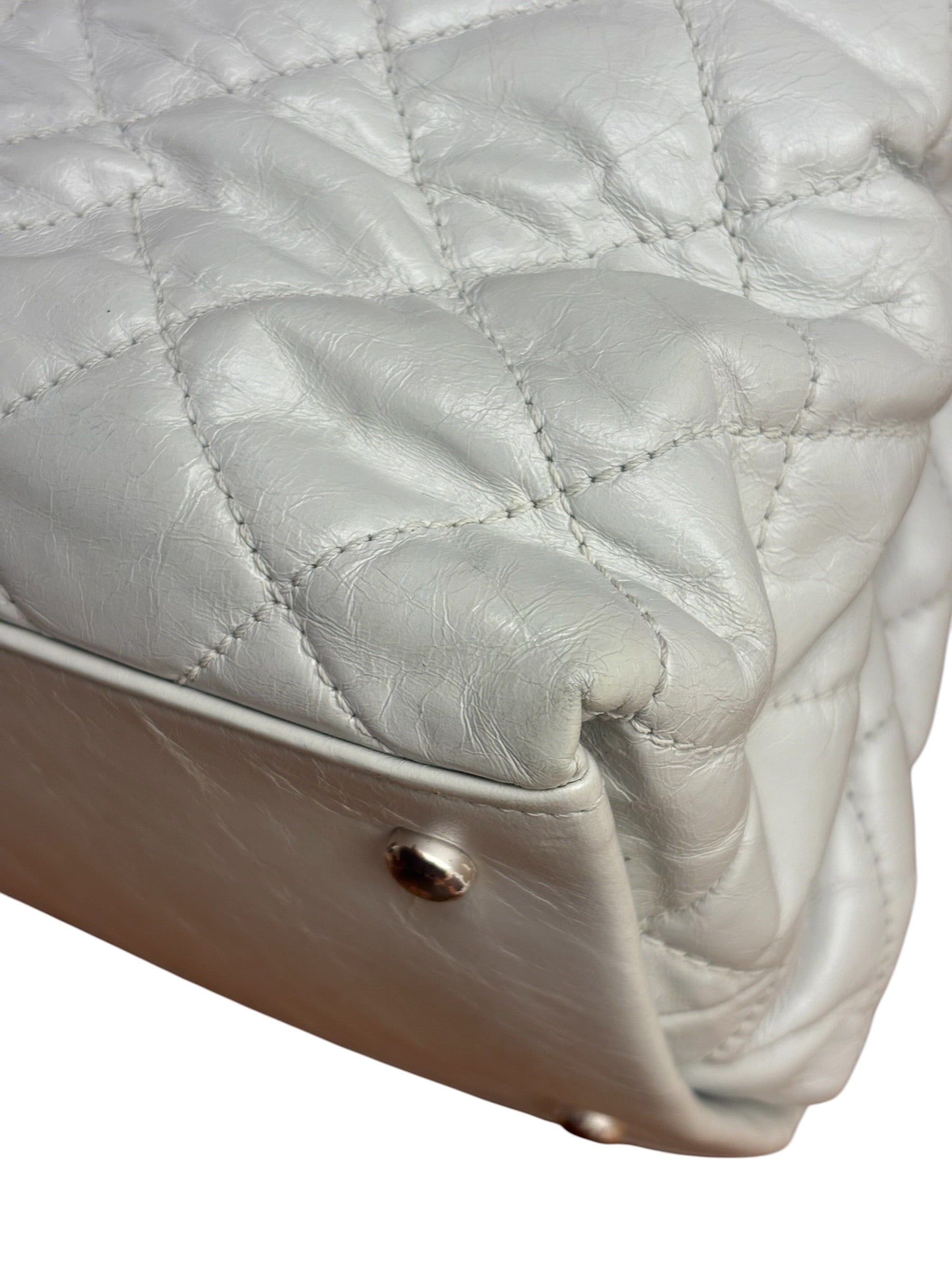 Chanel Vintage White Quilted Leather Chain Me Tote 2010