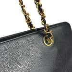 Chanel Vintage Black Caviar Leather Timeless Chain Shoulder Tote 1998