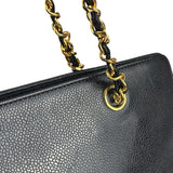 Chanel Vintage Black Caviar Leather Timeless Chain Shoulder Tote 1998